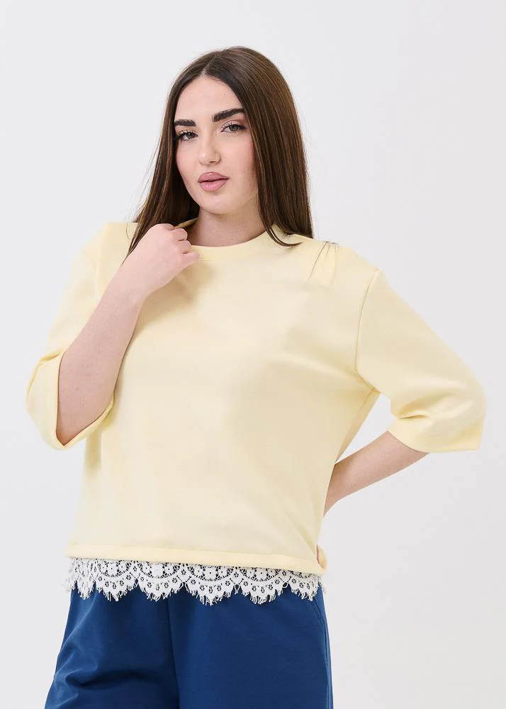 T-Shirt lumi Dixie gialla con inserti in pizzo