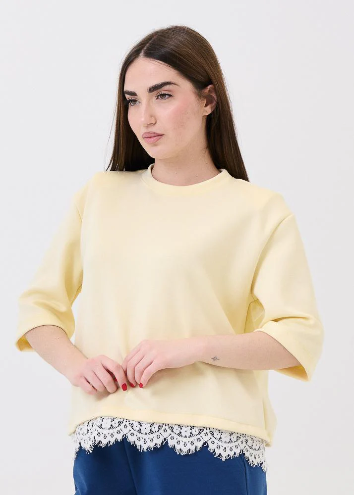 T-Shirt lumi Dixie gialla con inserti in pizzo - Image 2
