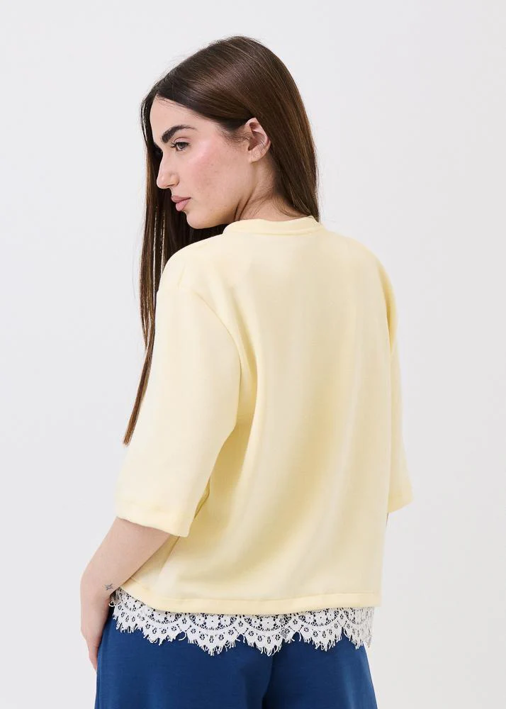 T-Shirt lumi Dixie gialla con inserti in pizzo - Image 3