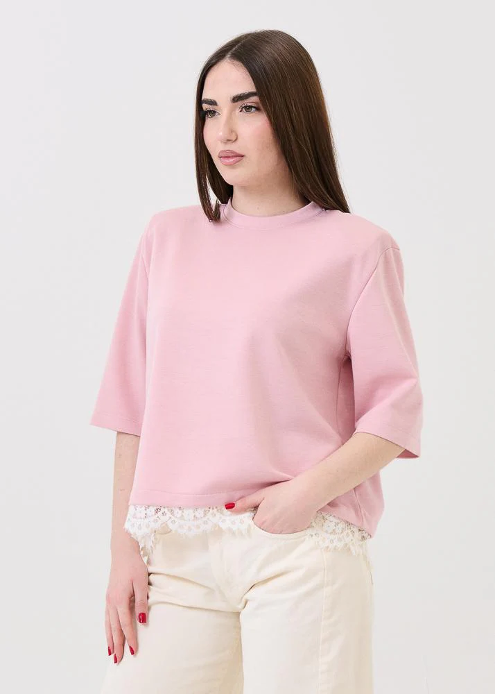 T-Shirt lumi Dixie rosa con inserti in pizzo - Image 2