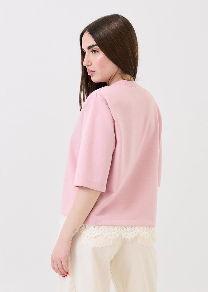 T-Shirt lumi Dixie rosa con inserti in pizzo - Image 3
