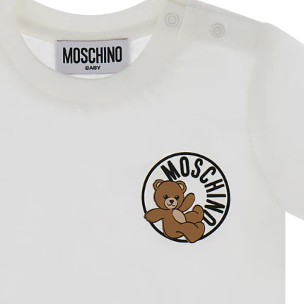 T-Shirt Moschino bianca con cerchio, logo e teddy - Image 2