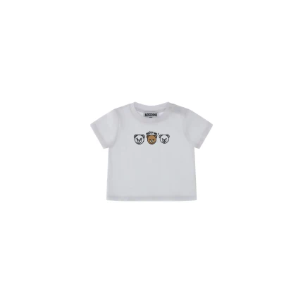 T-Shirt Moschino bianca con stampa teddy ripetuto