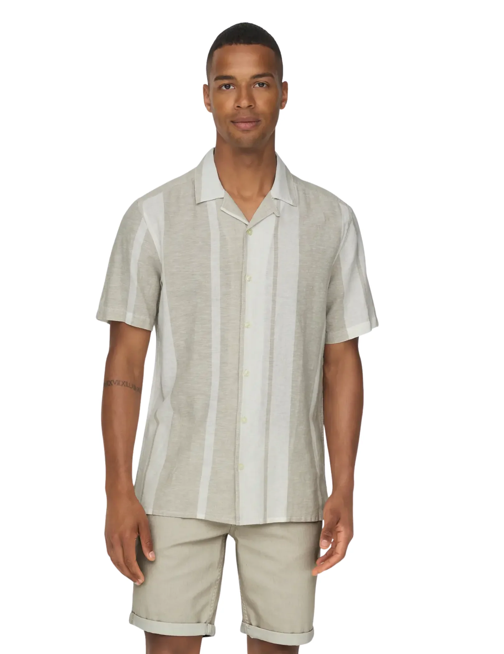 T-Shirt Only & Sons a righe larghe beige - Image 3