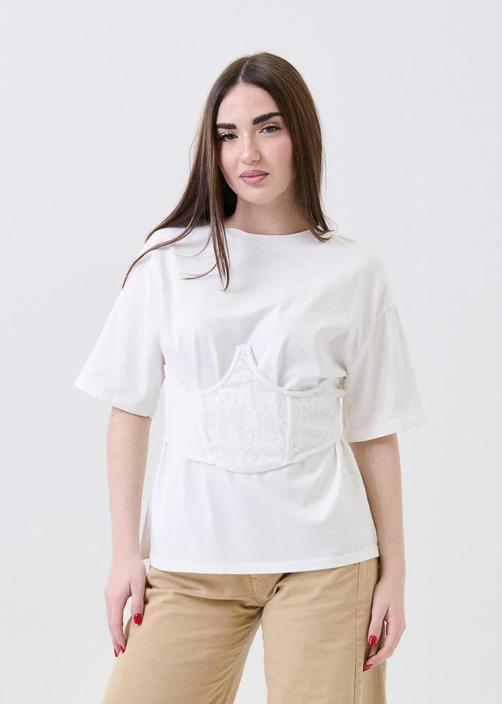 T-Shirt over Haveone bianca con corsetto tono su tono