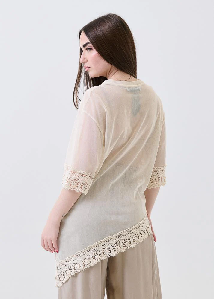 T-Shirt over Haveone burro in rete con inserti crochet - Image 3