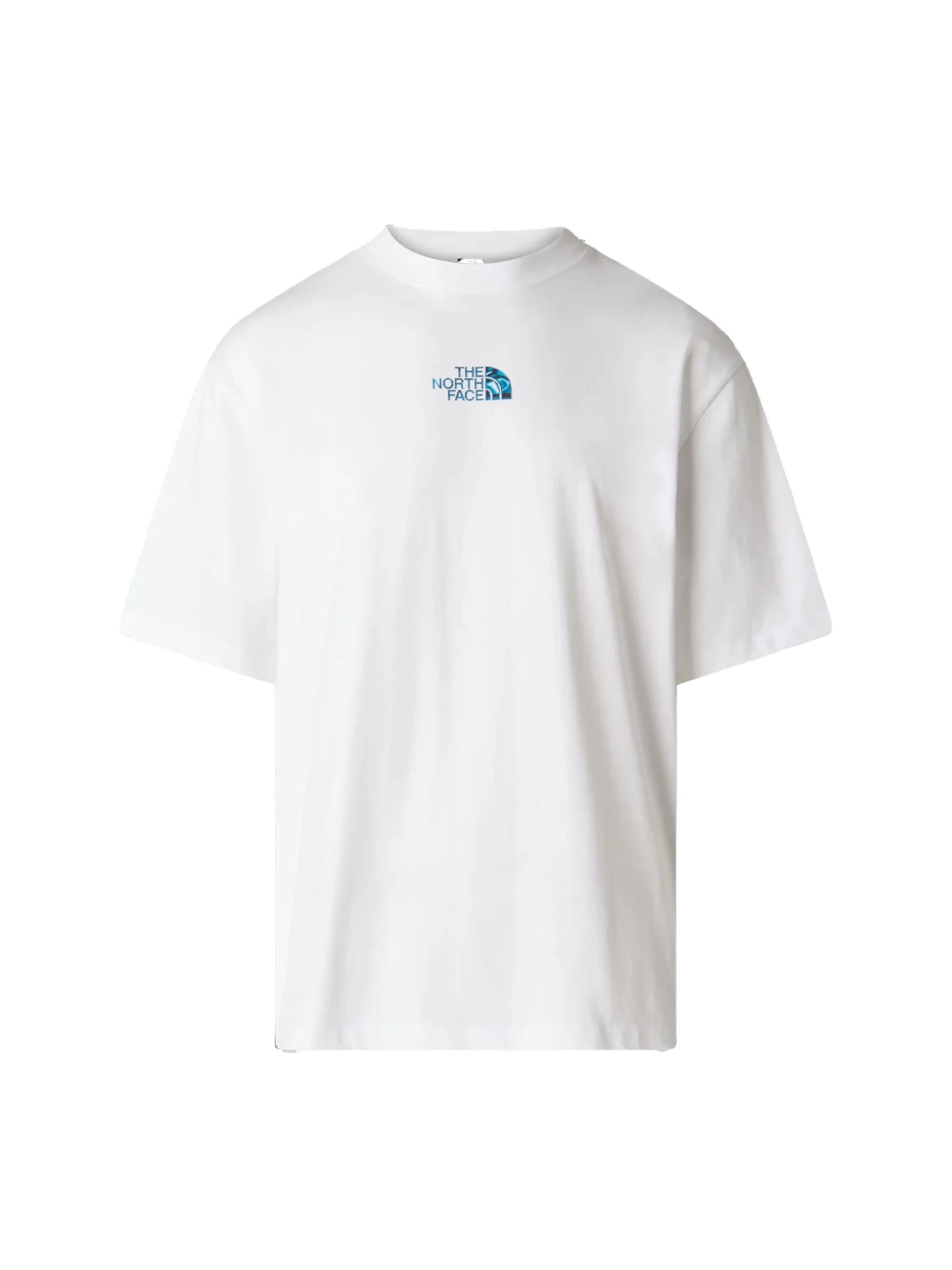 T-Shirt over The North Face bianca con logo azzurro
