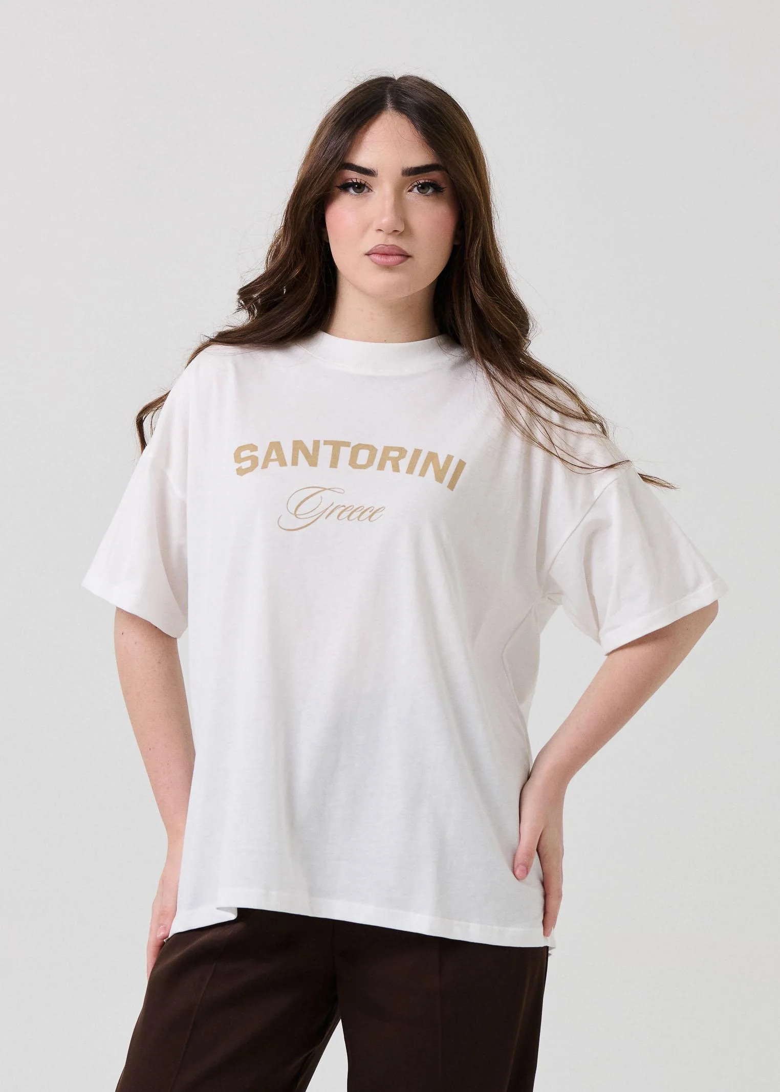T-Shirt over Vicolo bianca con stampa "Santorini Greece"