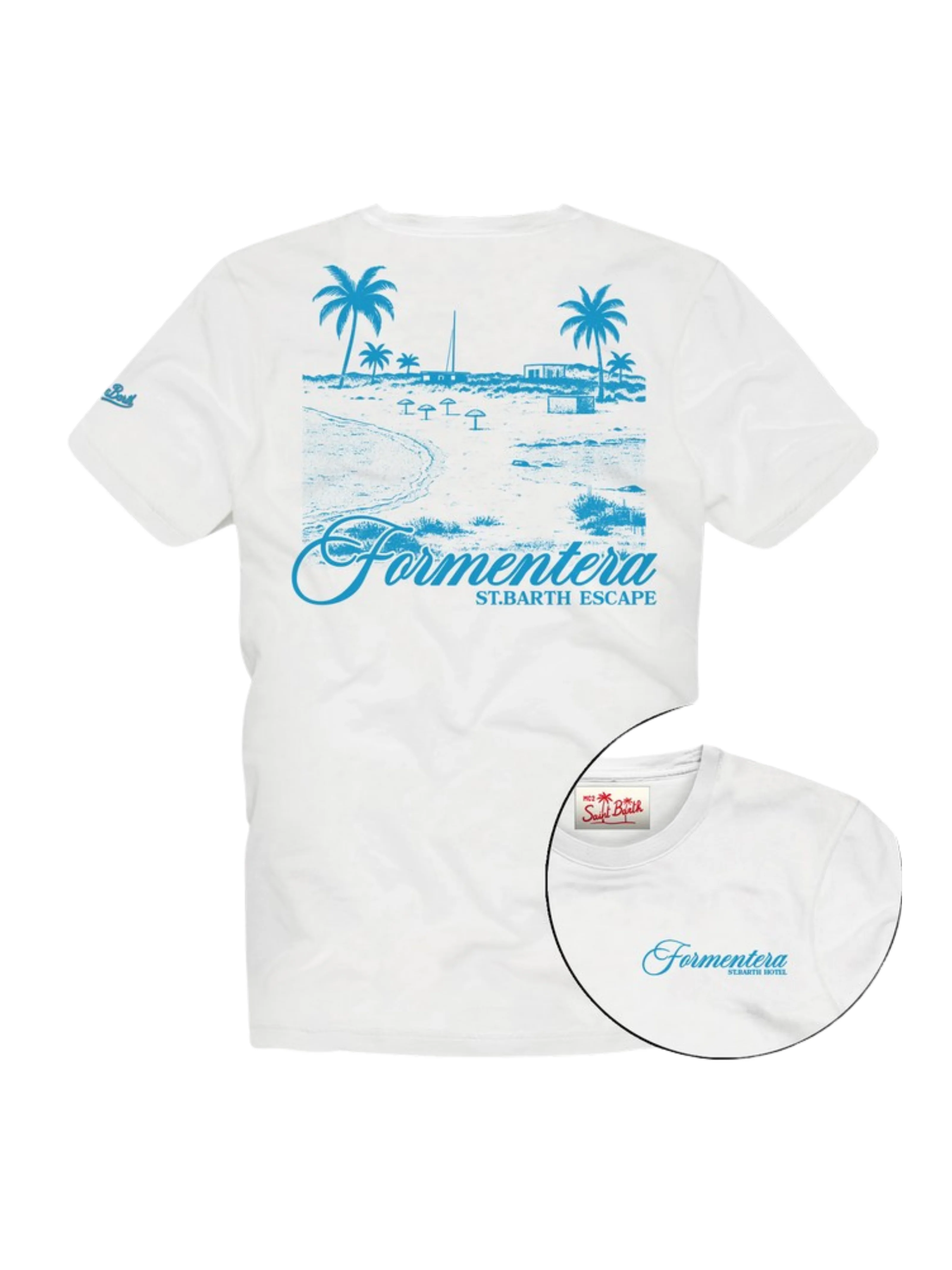 T-Shirt "Portland" Saint Barth bianca "Formentera St.Barth escape"