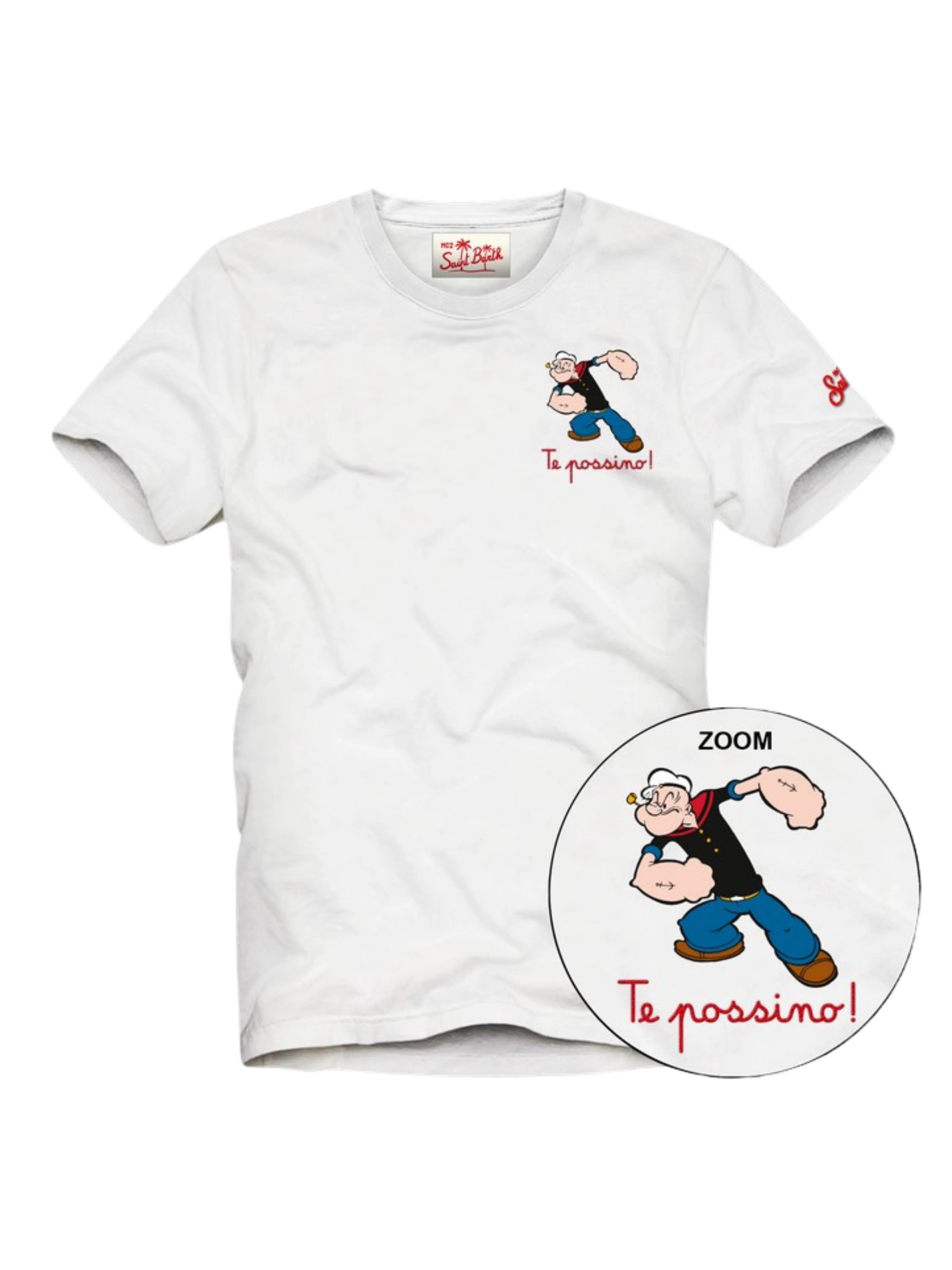 T-Shirt "Portofino" Saint Barth bianca "Te possino!" con braccio di ferro