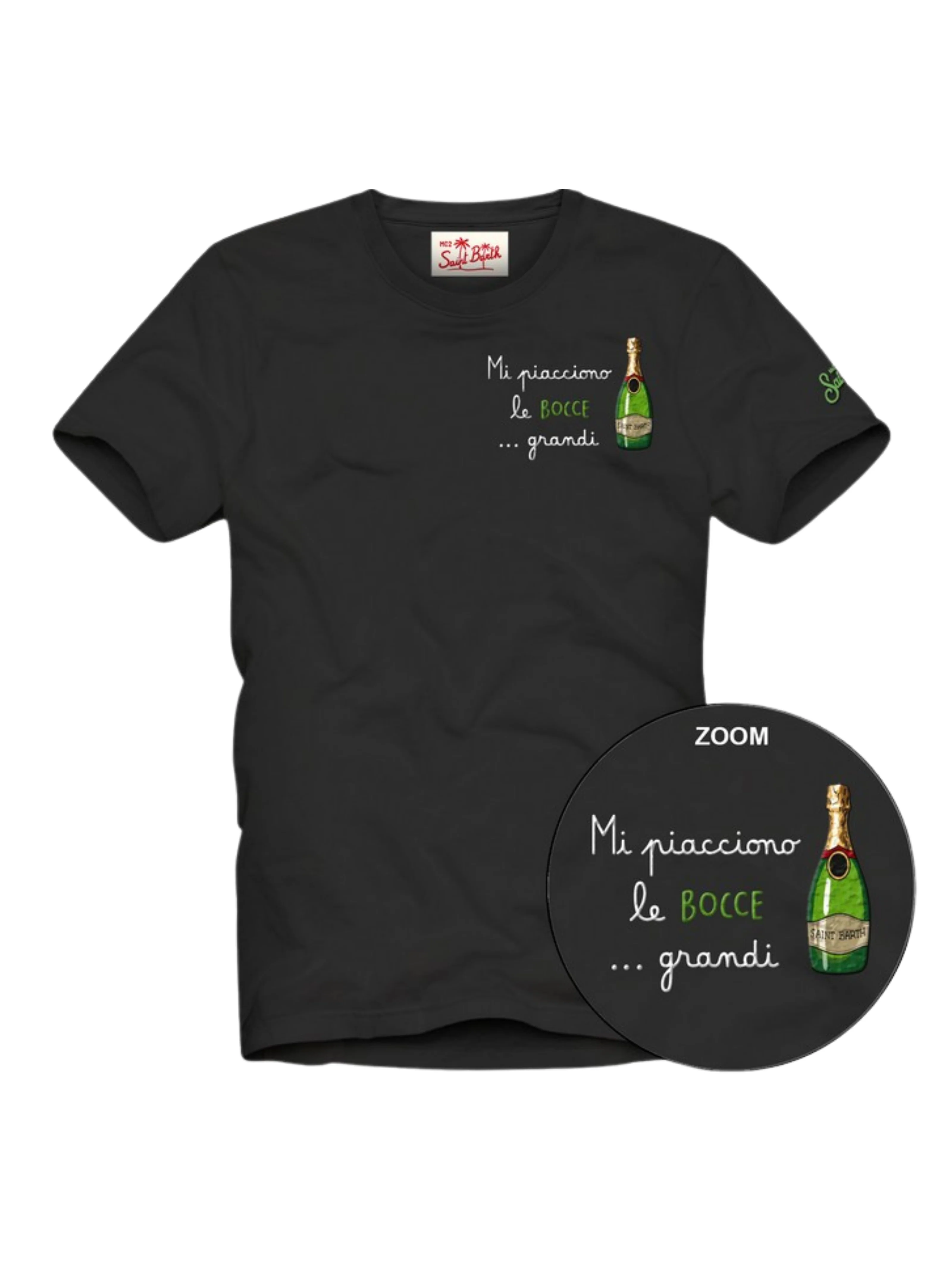 T-Shirt "Portofino" Saint Barth nera "Mi piacciono le BOCCE ...grandi"