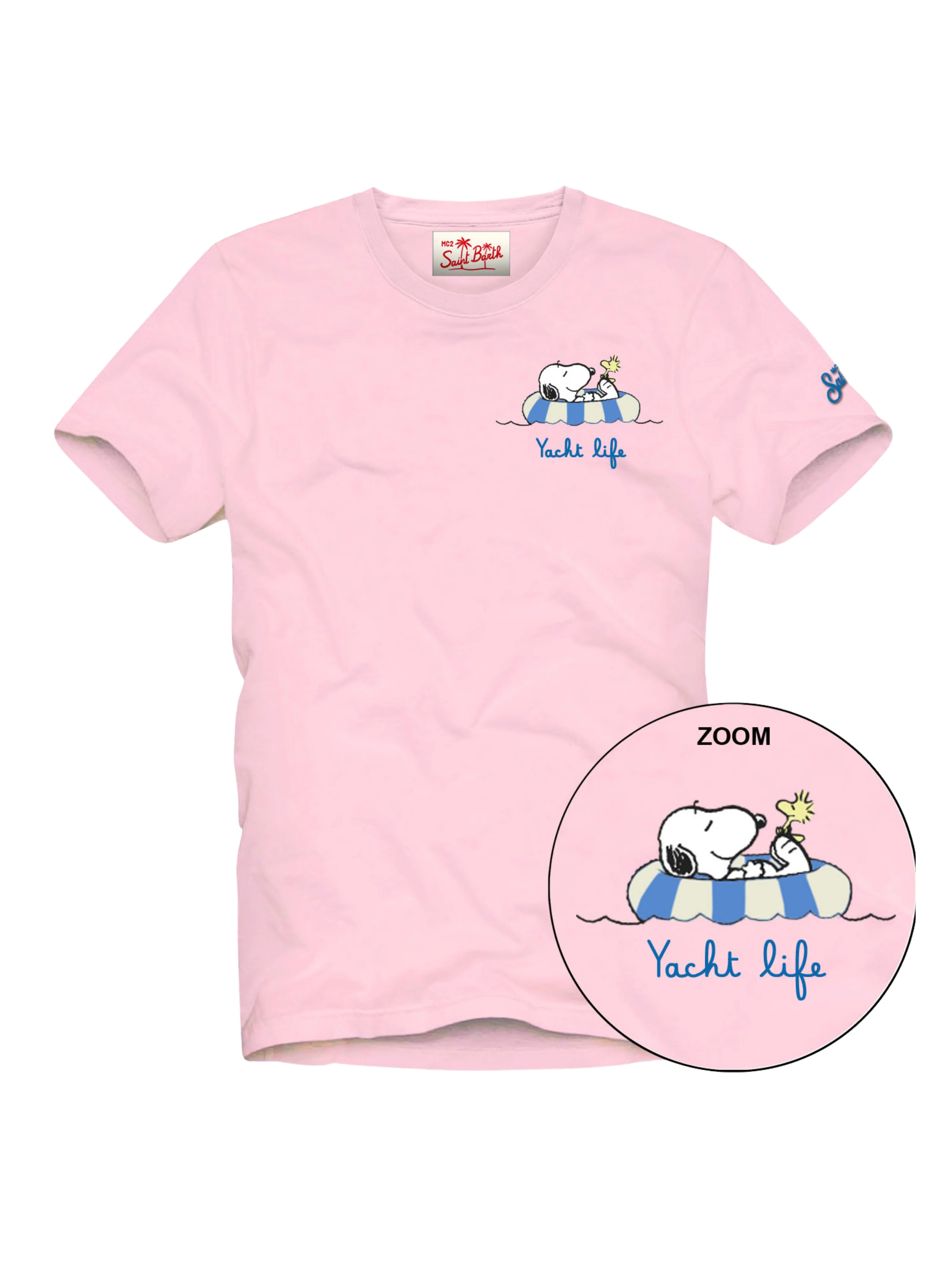 T-Shirt "Portofino" Saint Barth rosa con stampa snoopy "Yacht Life"