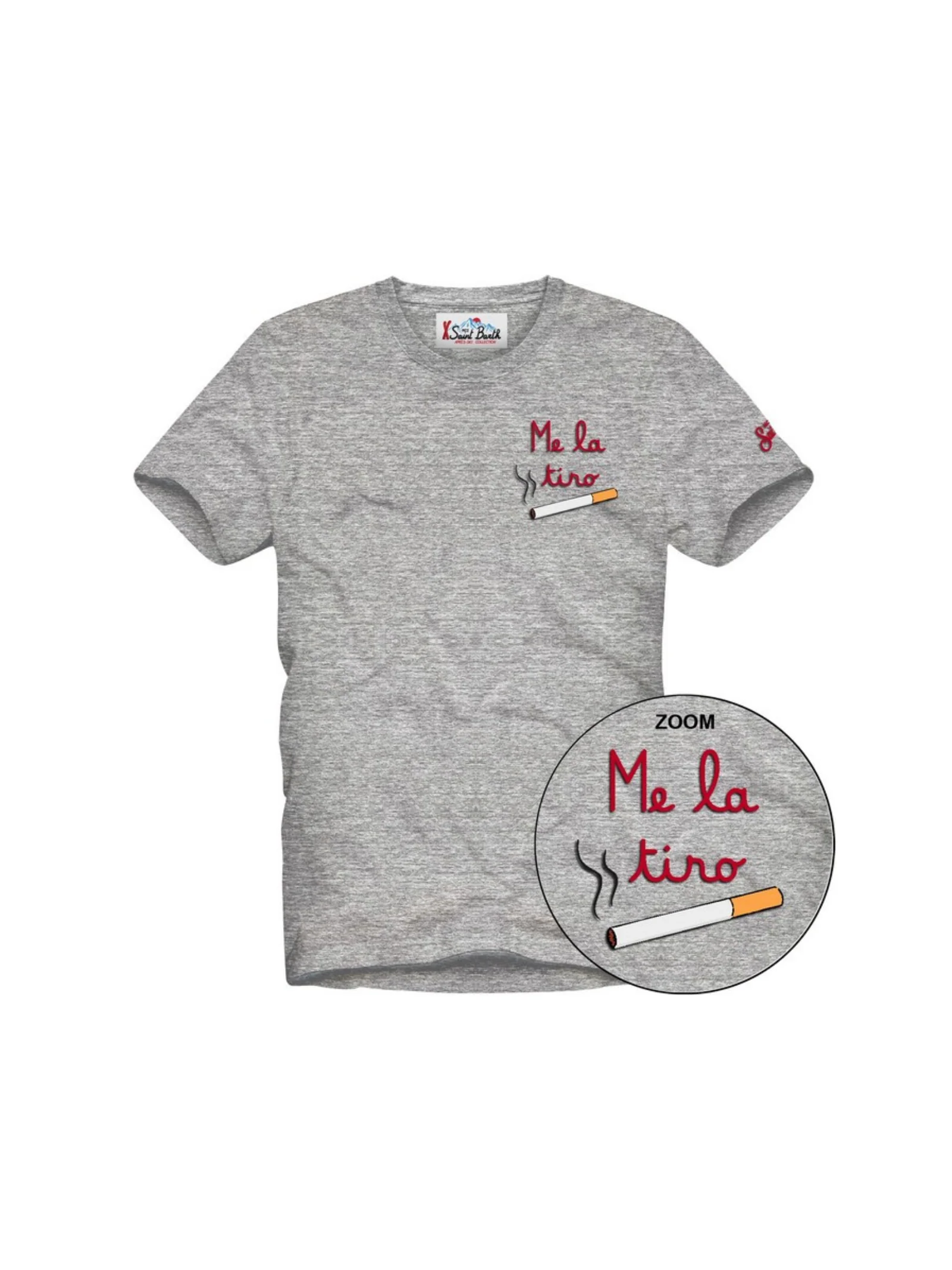T-Shirt Saint Barth grigia con stampa "Me la tiro"