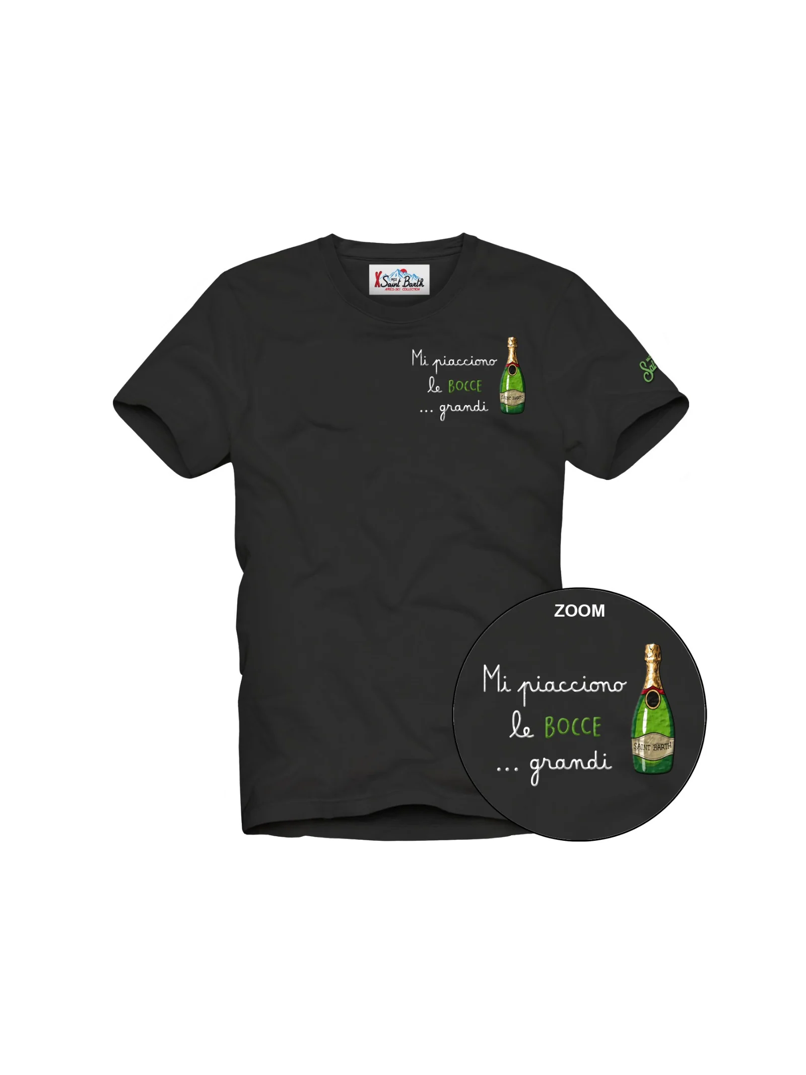 T-Shirt Saint Barth nera con stampa "Mi piacciono le bocce .. grandi"