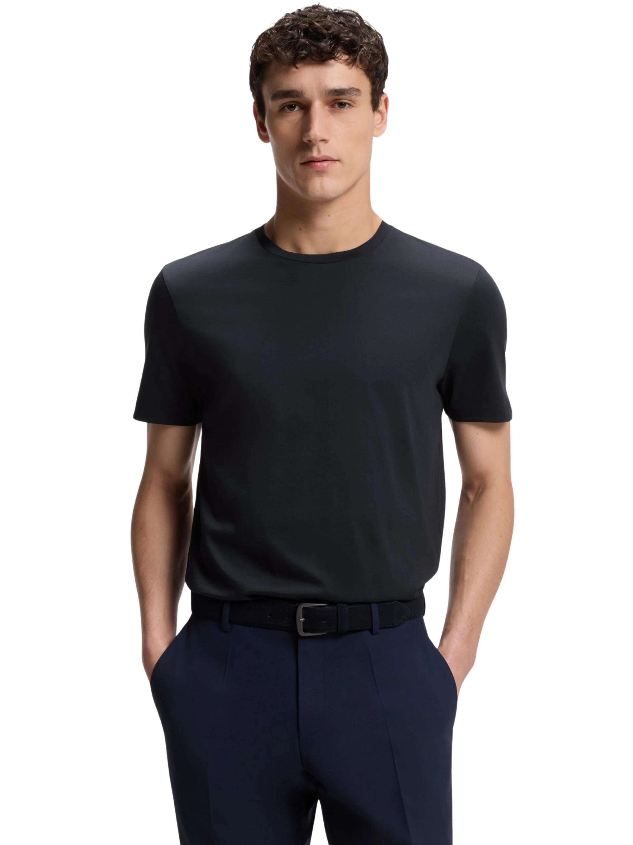 T-Shirt slim fit Boss blu in cotone mercerizzato - Image 2