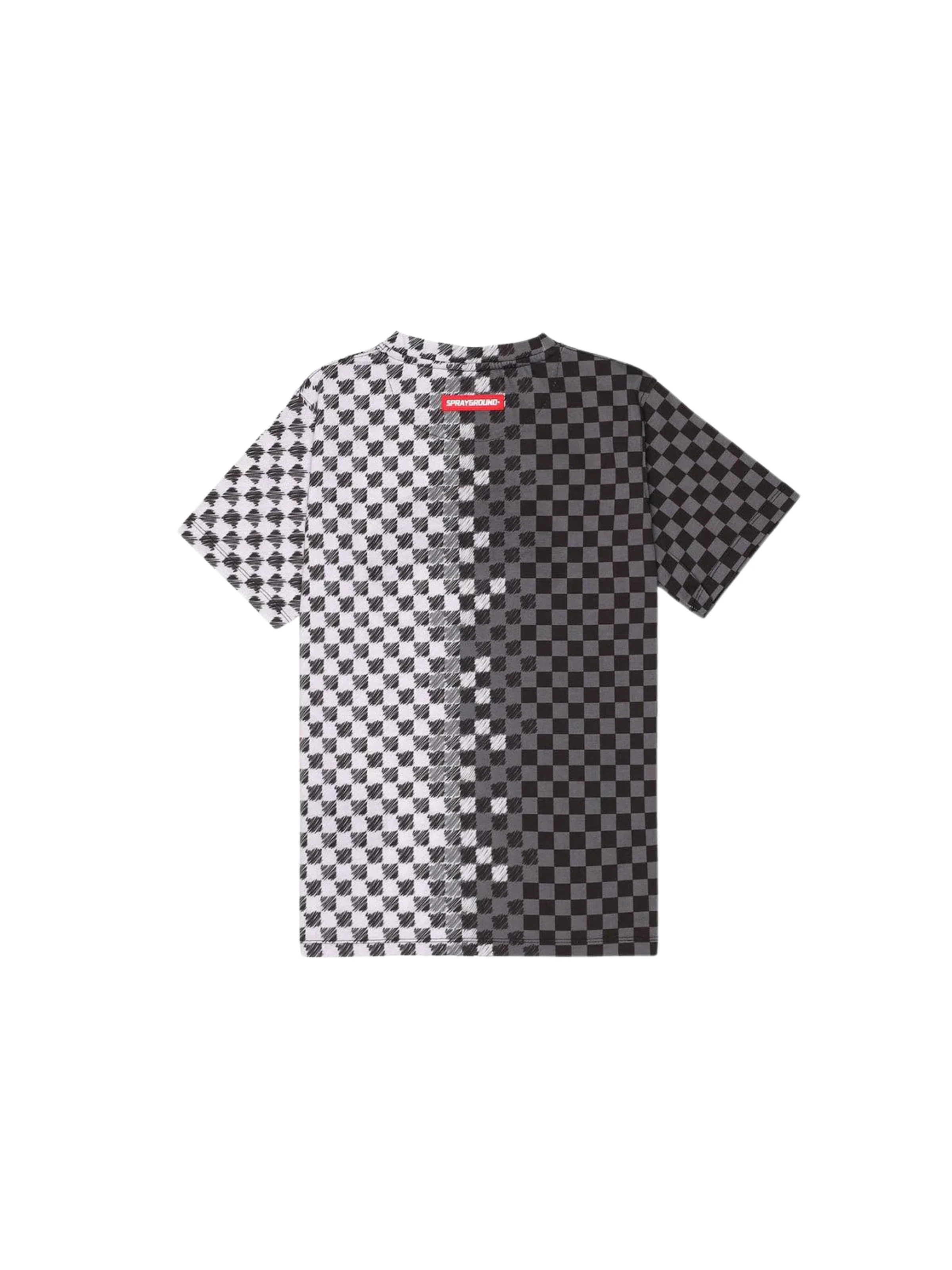 T-Shirt Sprayground nera a scacchi con logo frontale - Image 2