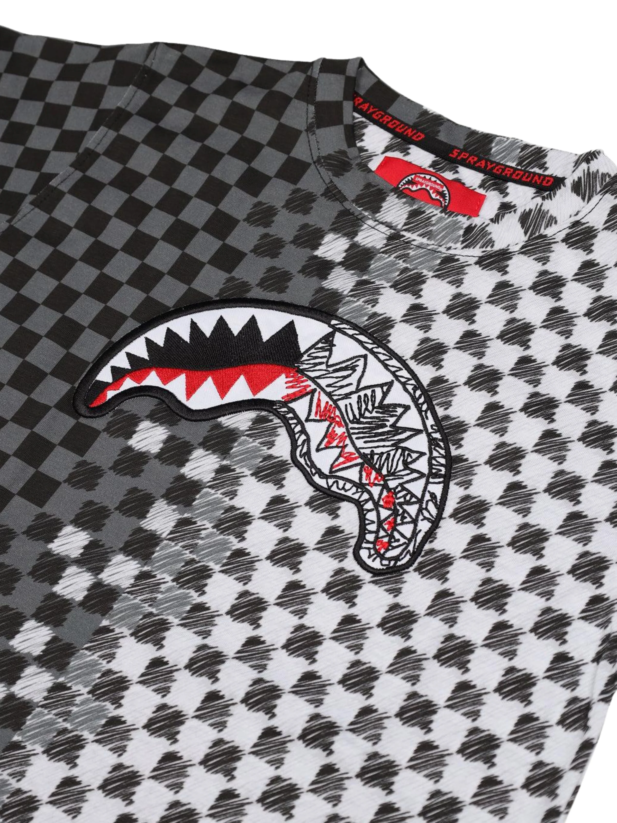 T-Shirt Sprayground nera a scacchi con logo frontale - Image 3