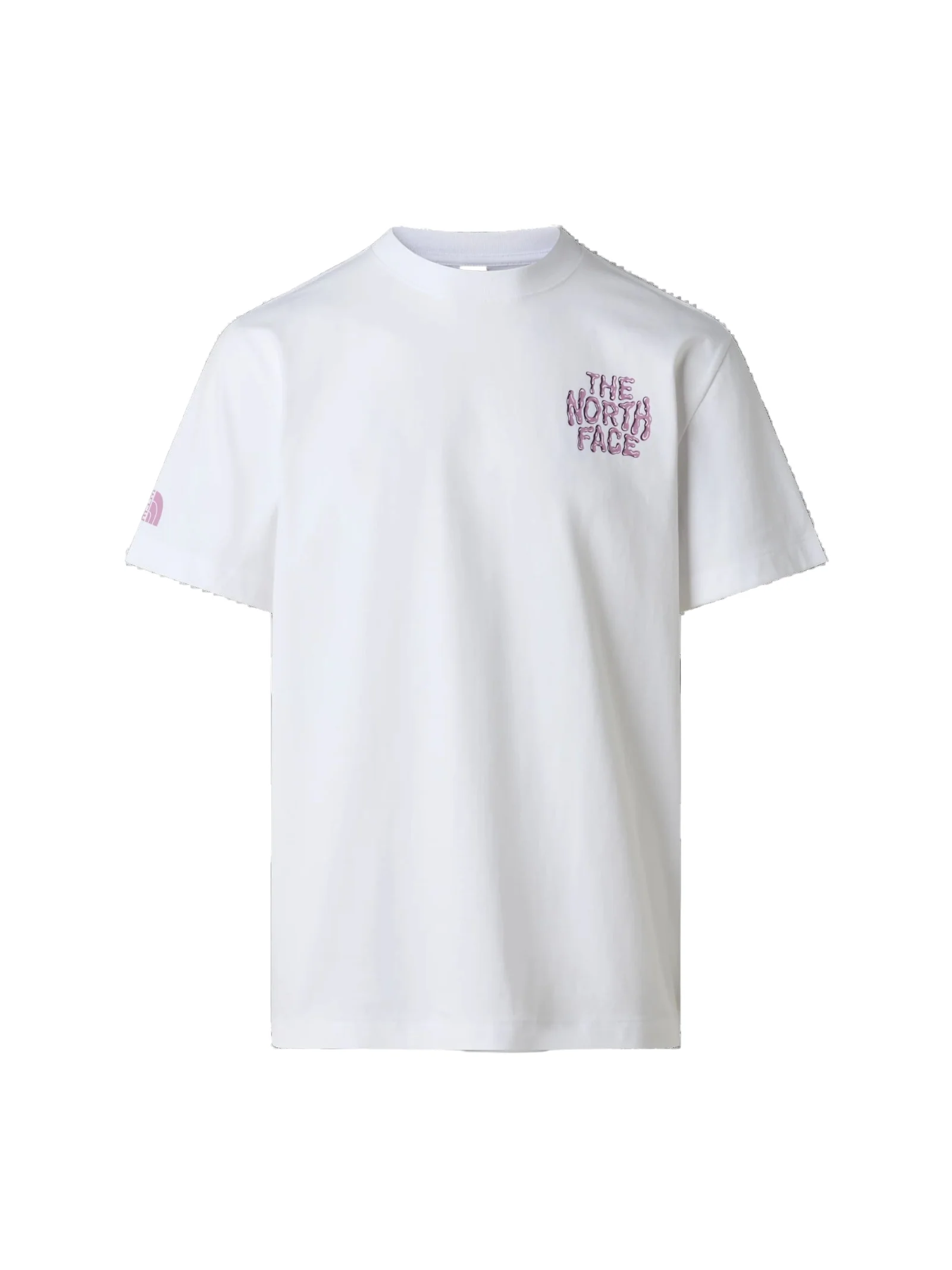 T-Shirt The North Face bianca con maxi logo effetto bubble rosa