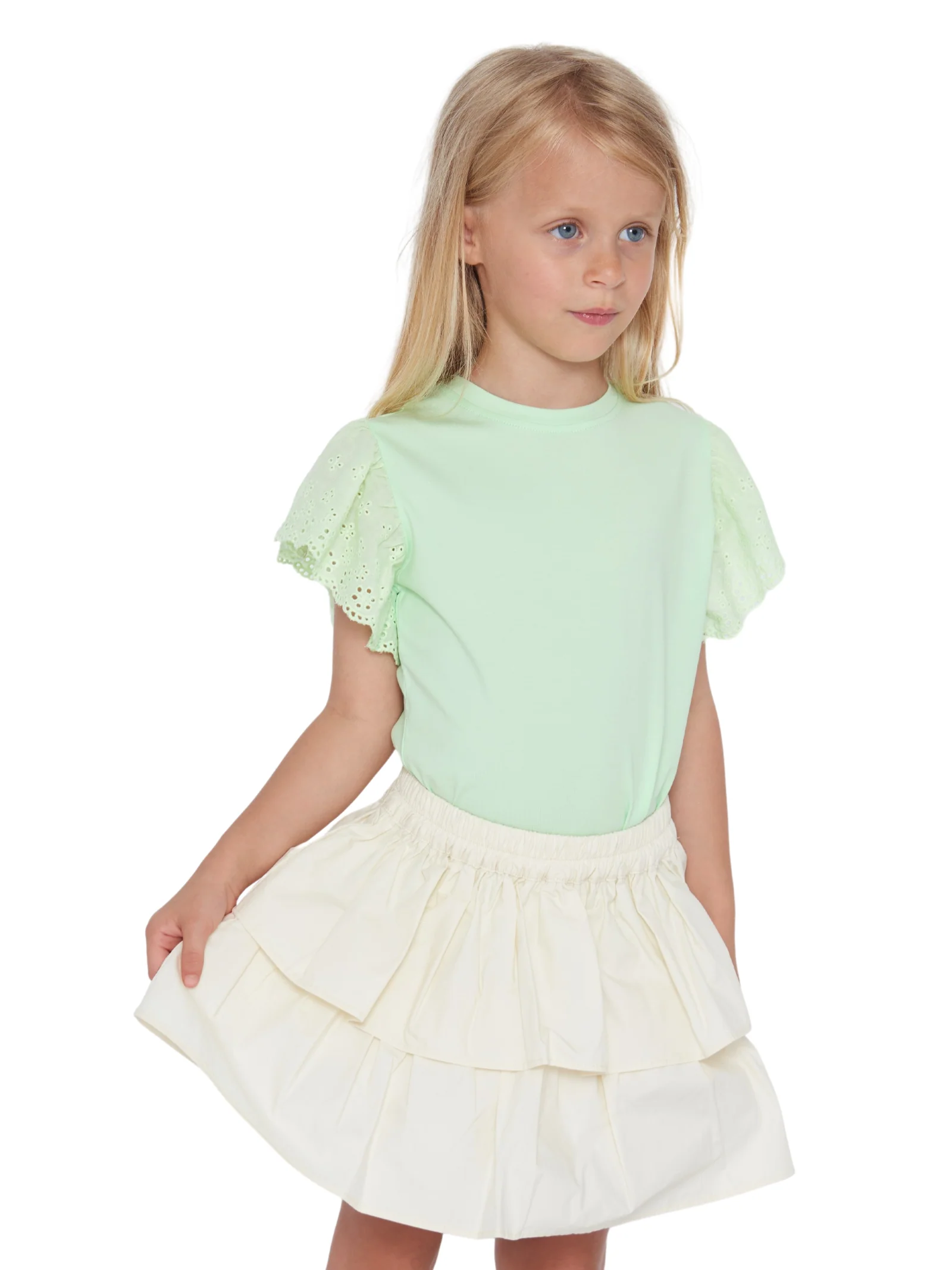 T-Shirt Tobetoo verde menta con maniche volant - Image 2