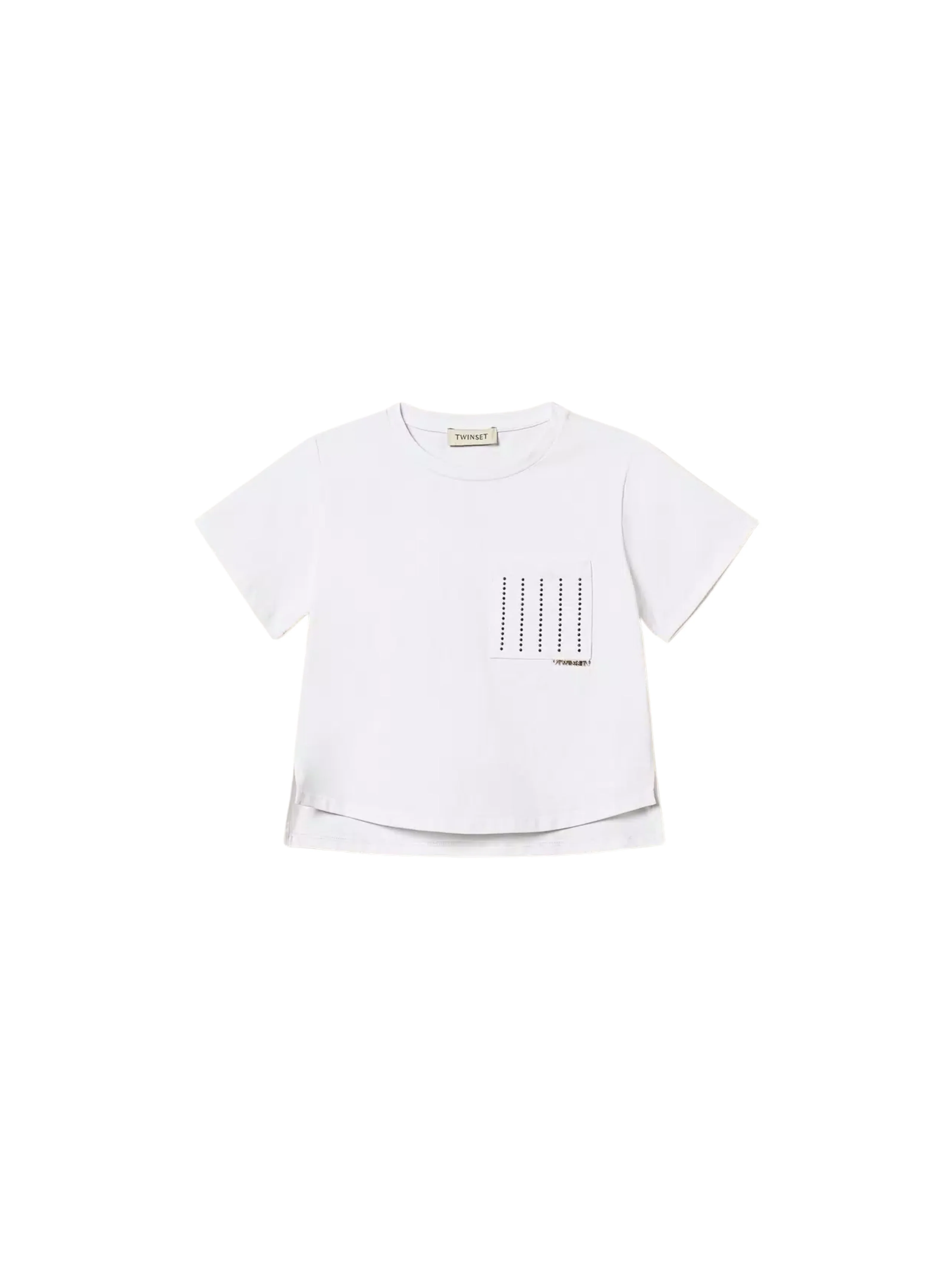 T-Shirt Twinset bianca con borchie su taschino