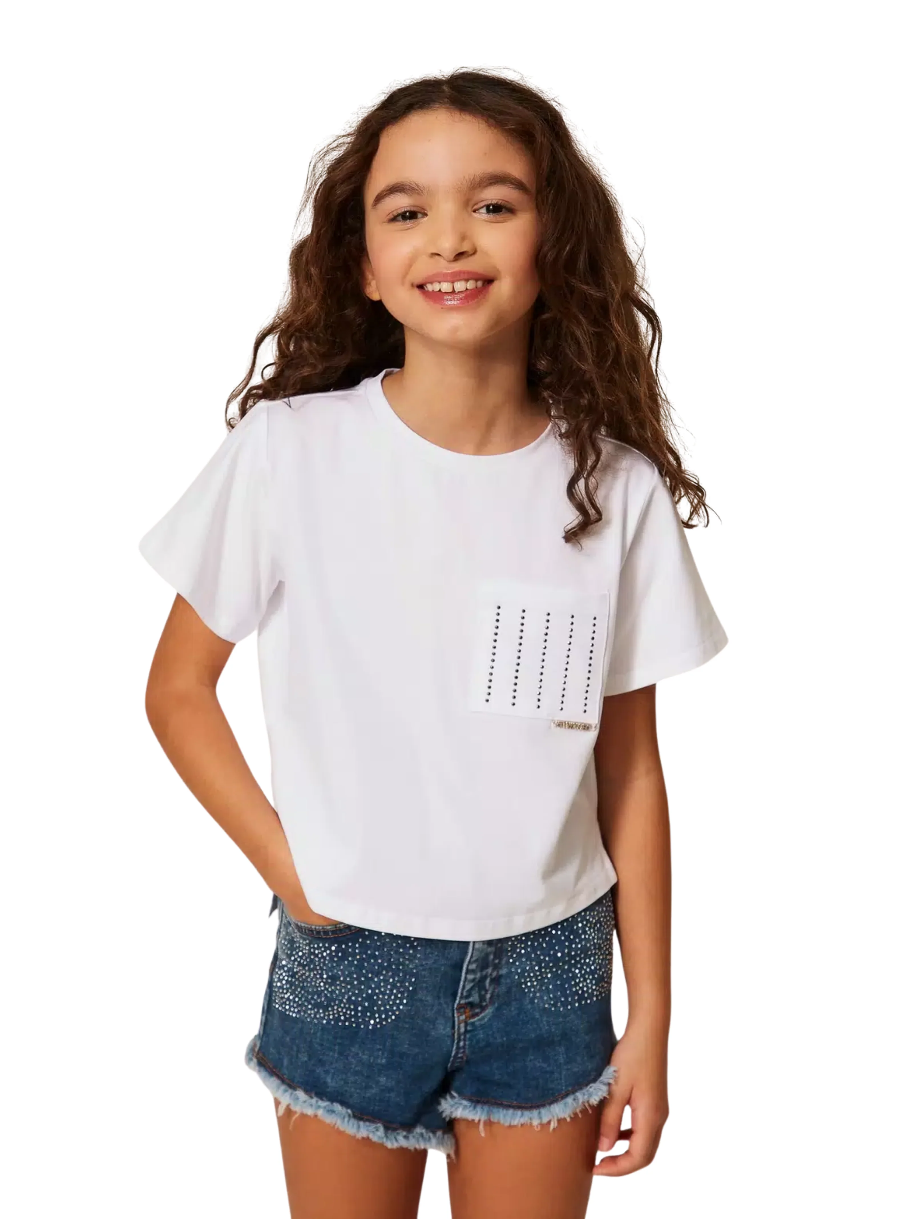 T-Shirt Twinset bianca con borchie su taschino - Image 3