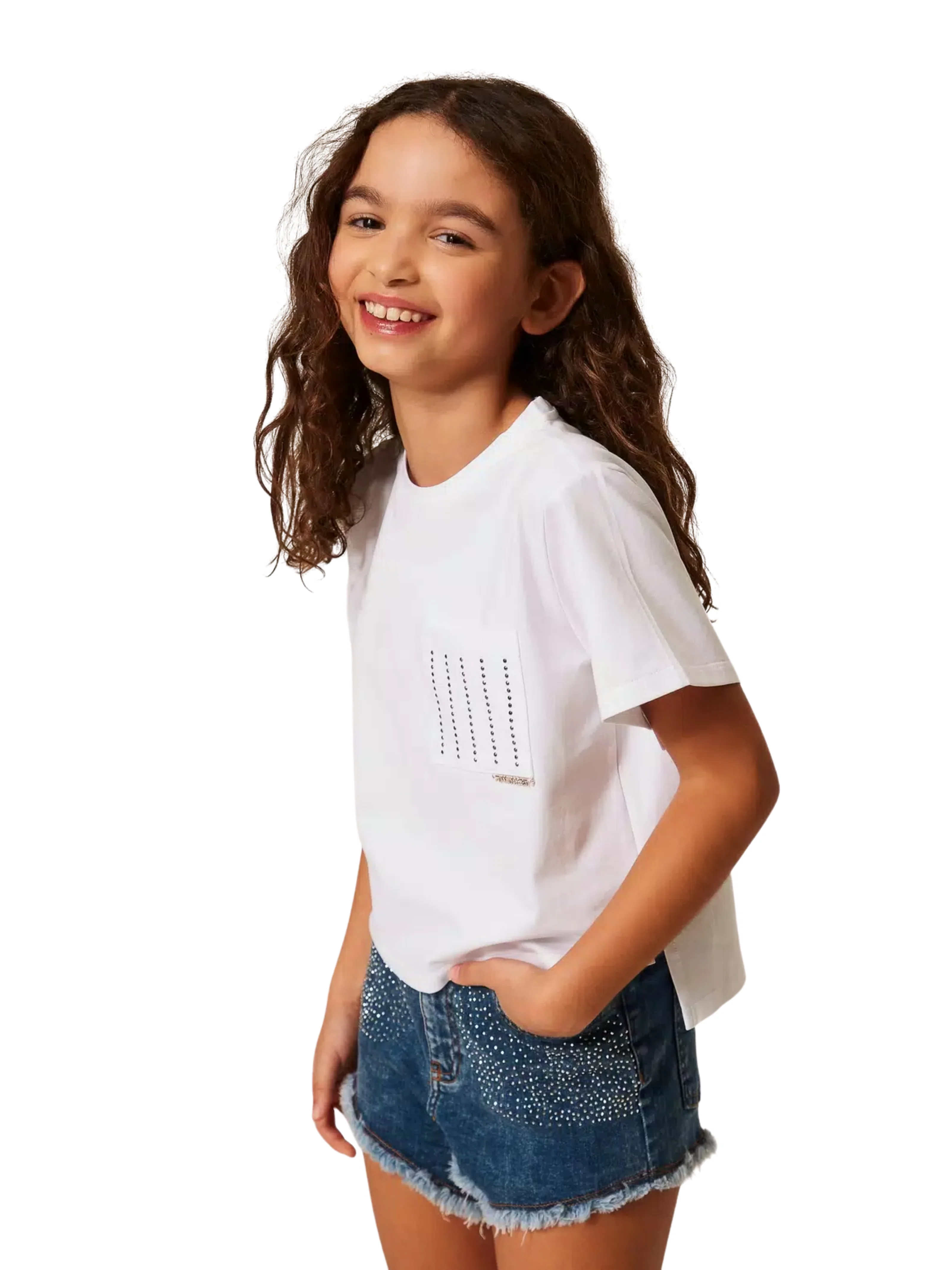 T-Shirt Twinset bianca con borchie su taschino - Image 4