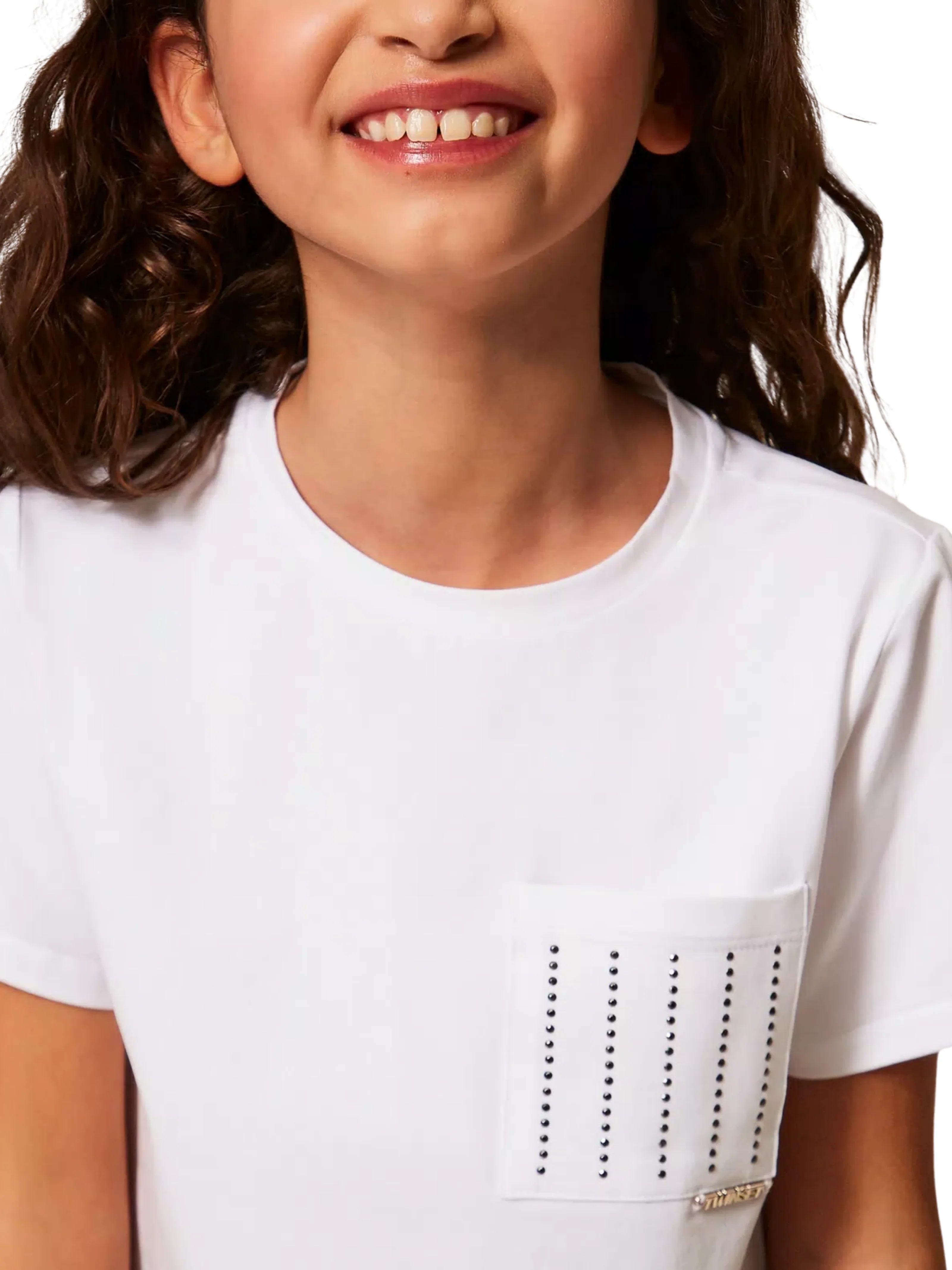 T-Shirt Twinset bianca con borchie su taschino - Image 5