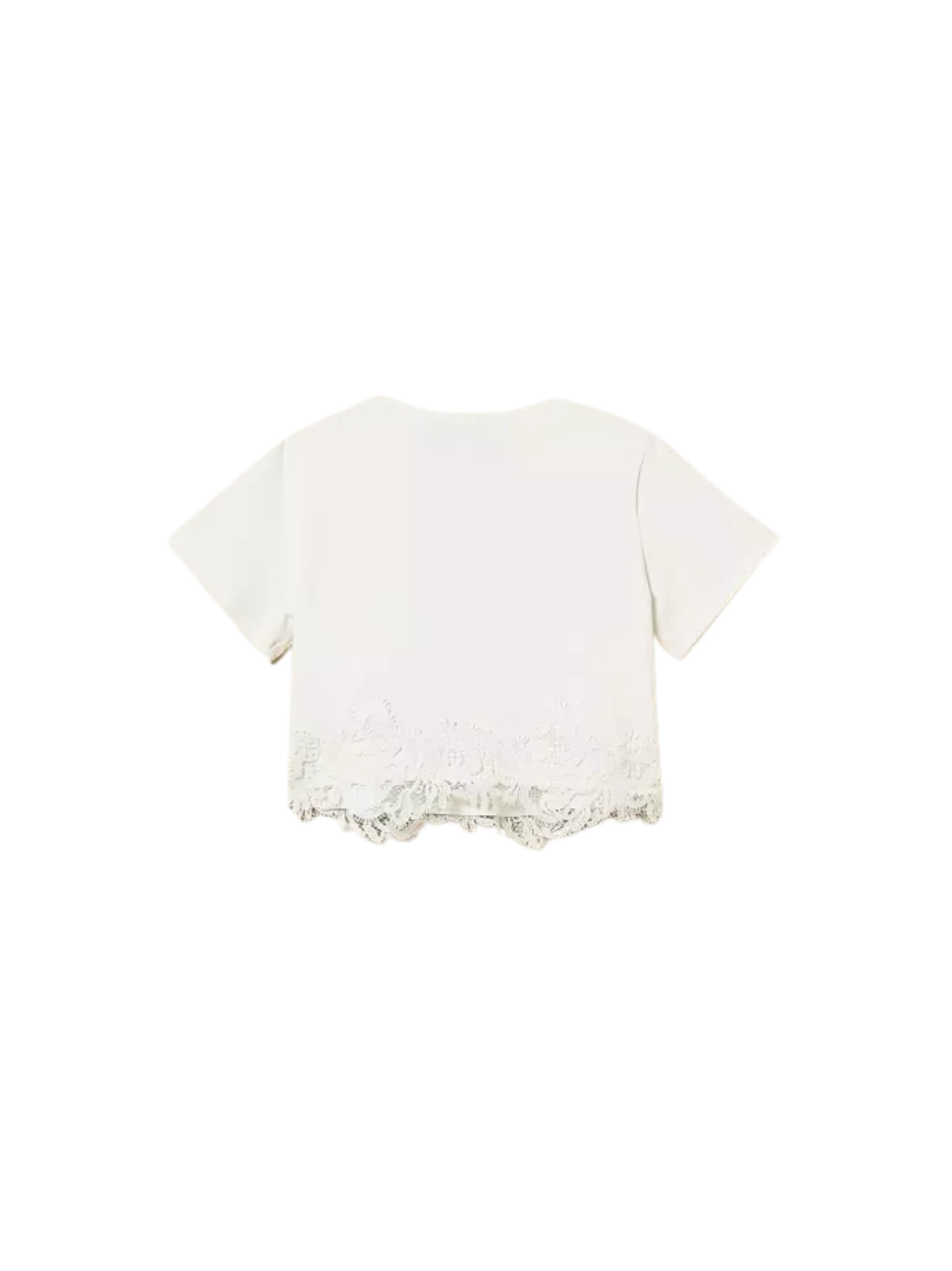 T-shirt Twinset bianca con pizzo e logo - Image 2