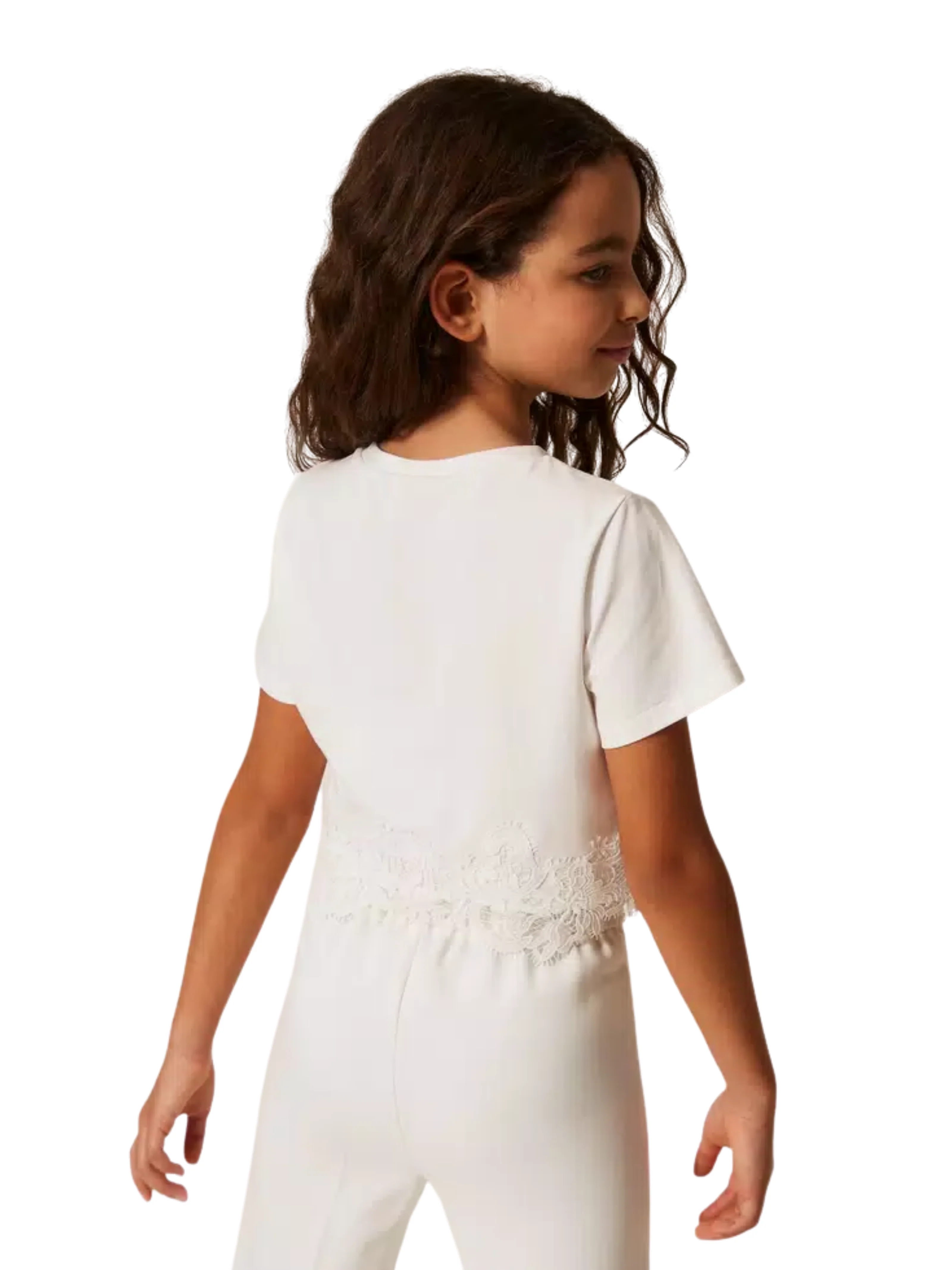 T-shirt Twinset bianca con pizzo e logo - Image 6