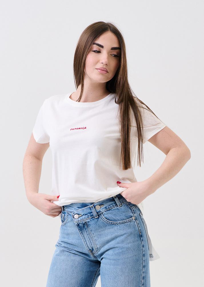 T-Shirt Vicolo bianca con ricamo "Fotonica"