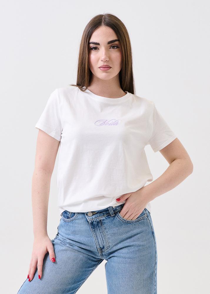 T-Shirt Vicolo bianca con ricamo "Voilà"