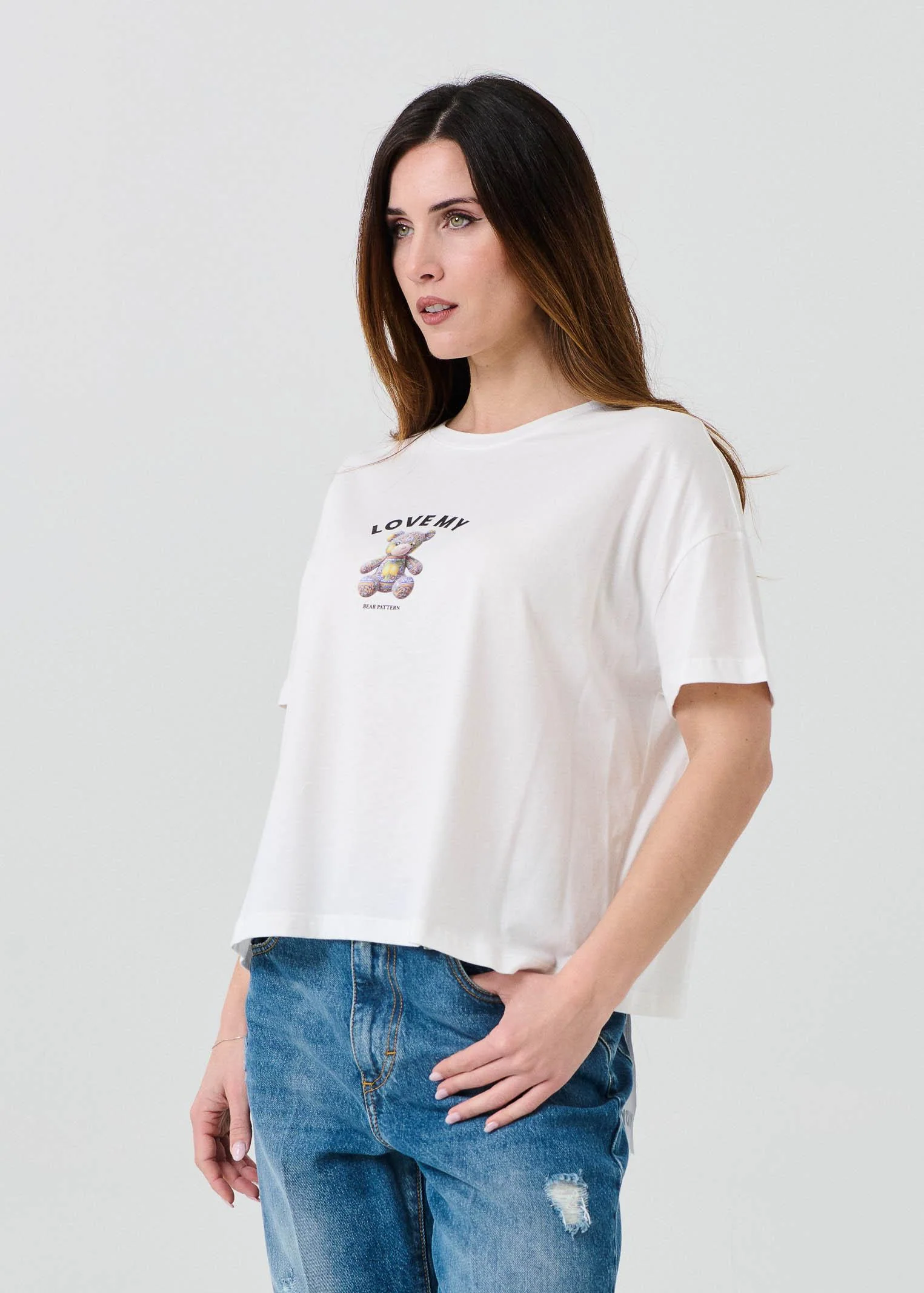 T-Shirt Vicolo bianca con stampa "Love My Bear Pattern" - Image 2
