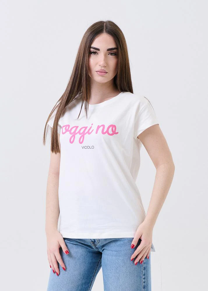T-Shirt Vicolo bianca con stampa "Oggi no"