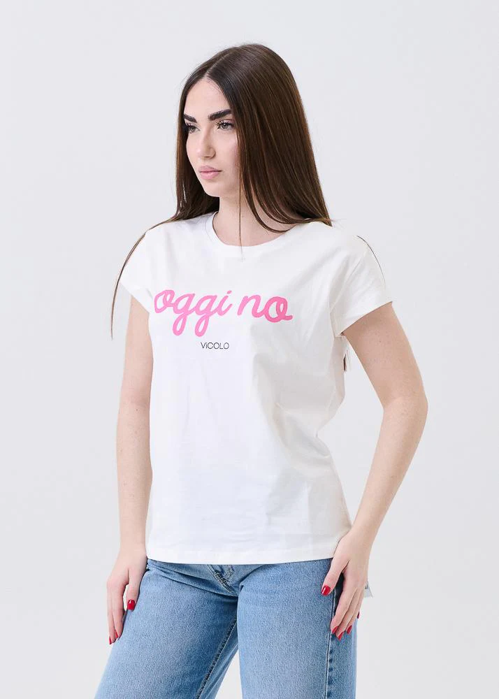 T-Shirt Vicolo bianca con stampa "Oggi no" - Image 2
