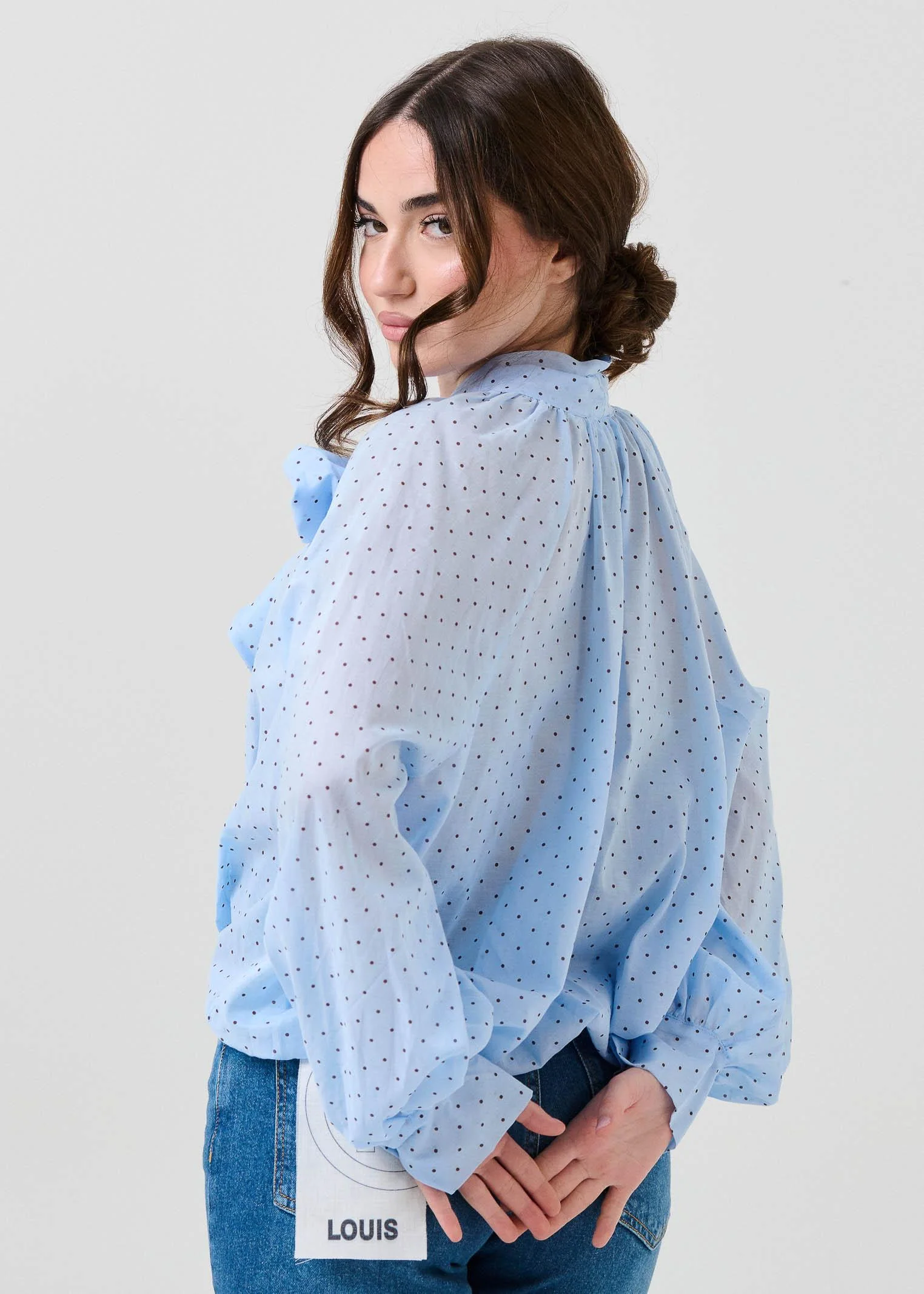 Camicia crop Vicolo azzurra con pois - Image 3