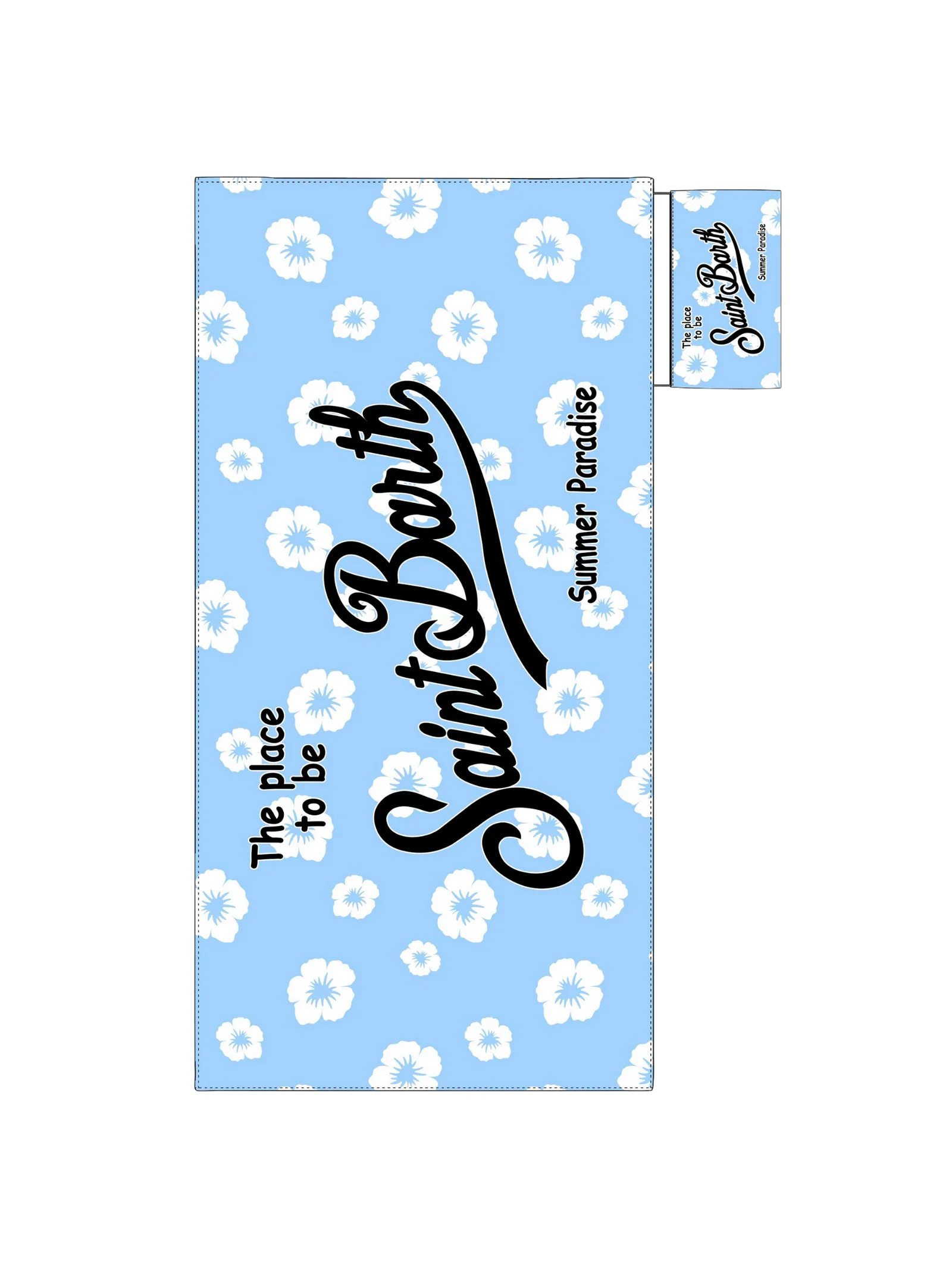 Telo mare "Aidan" Saint Barth azzurro con fantasia hibiscus
