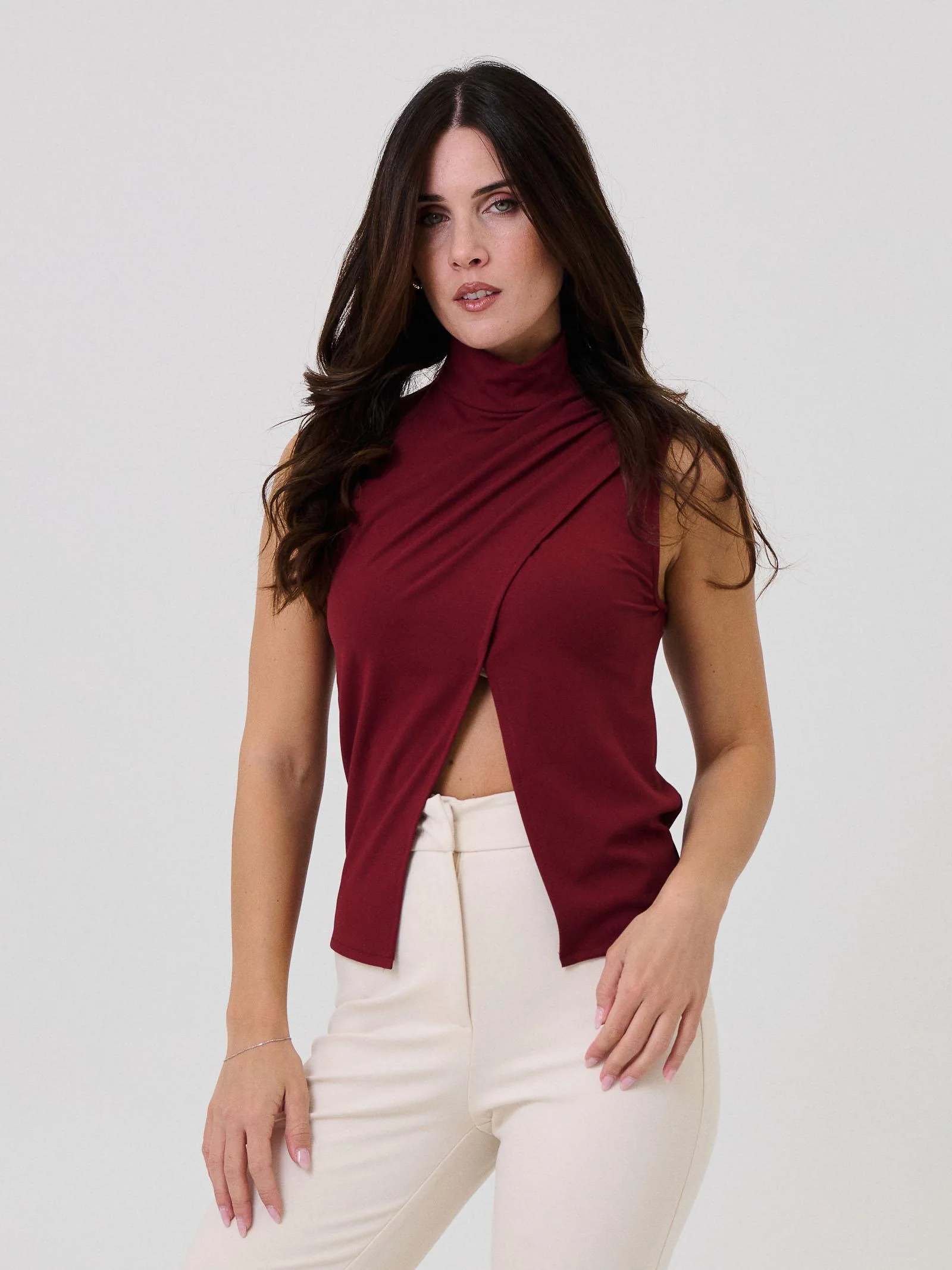 Top a portafoglio Silence Limited bordeaux con drappeggio