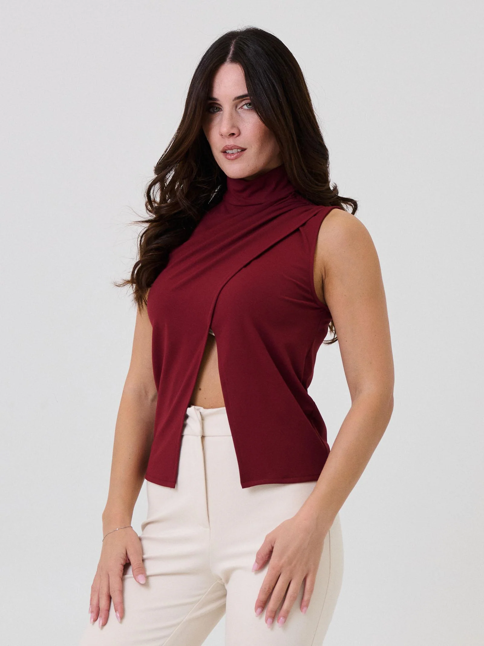 Top a portafoglio Silence Limited bordeaux con drappeggio - Image 2