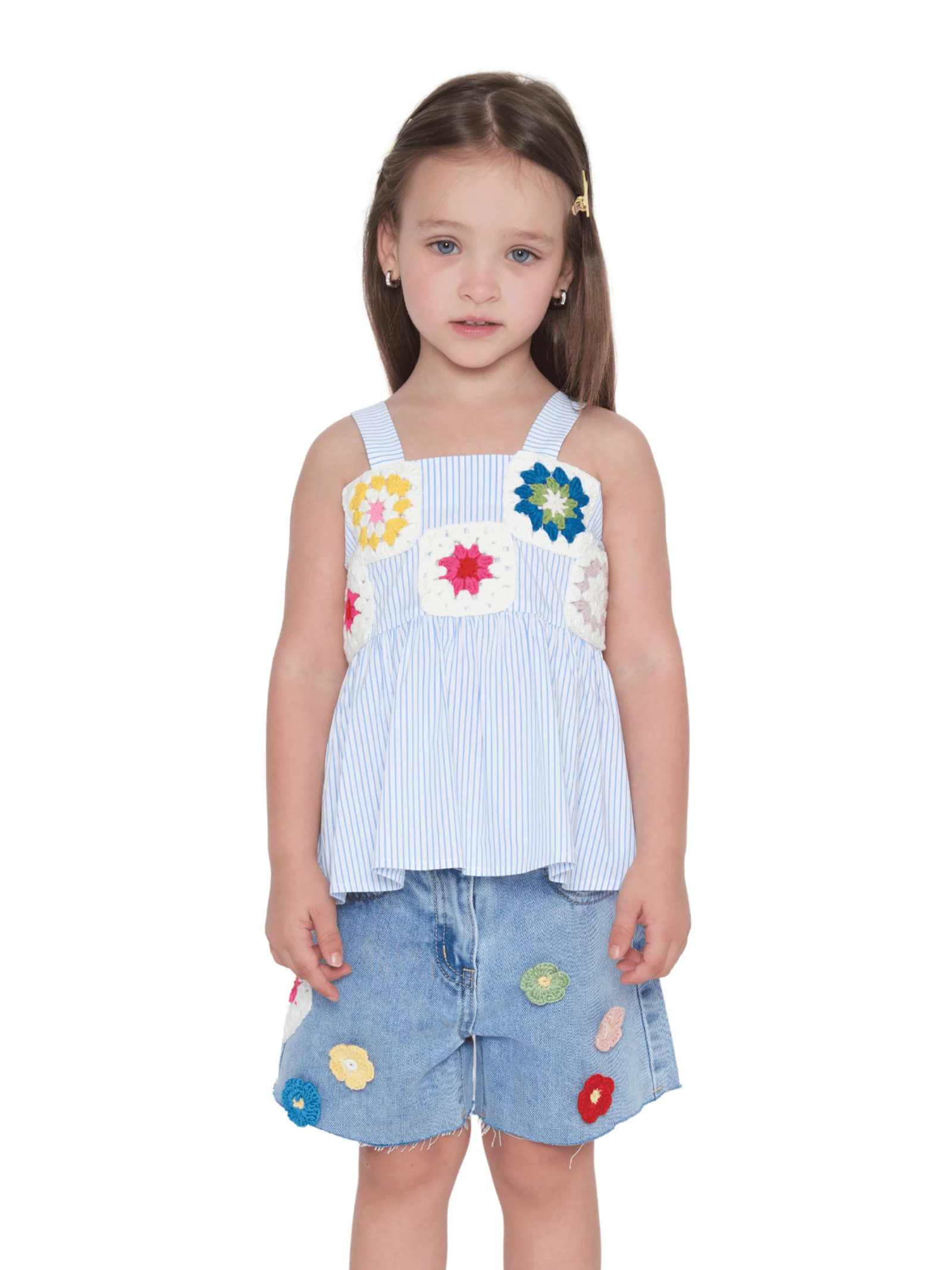 Top a righe Tobetoo bianco e azzurro con ricami - Image 2