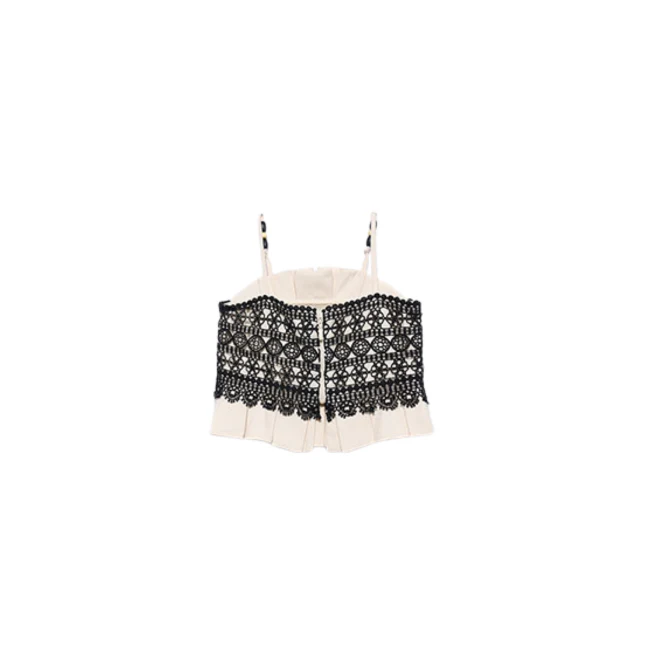 Top Abel & Lula panna con pizzo crochet nero - Image 2