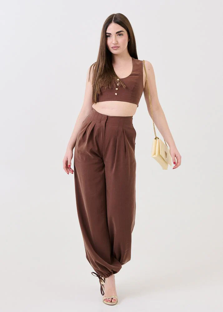 Top Bohemian Vì marrone con finti bottoni oro - Image 4