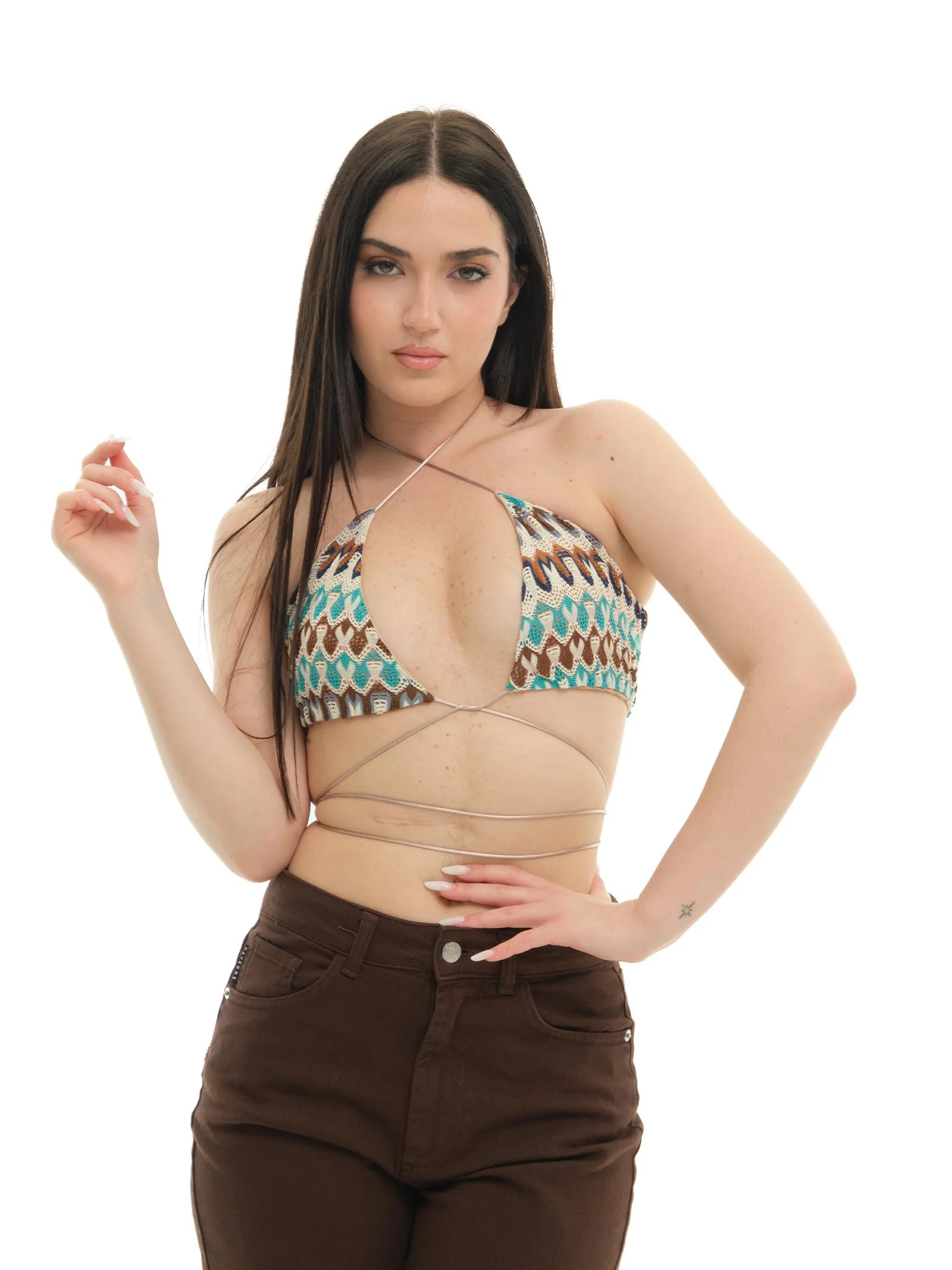 Top Bohemian Vì traforato multicolor