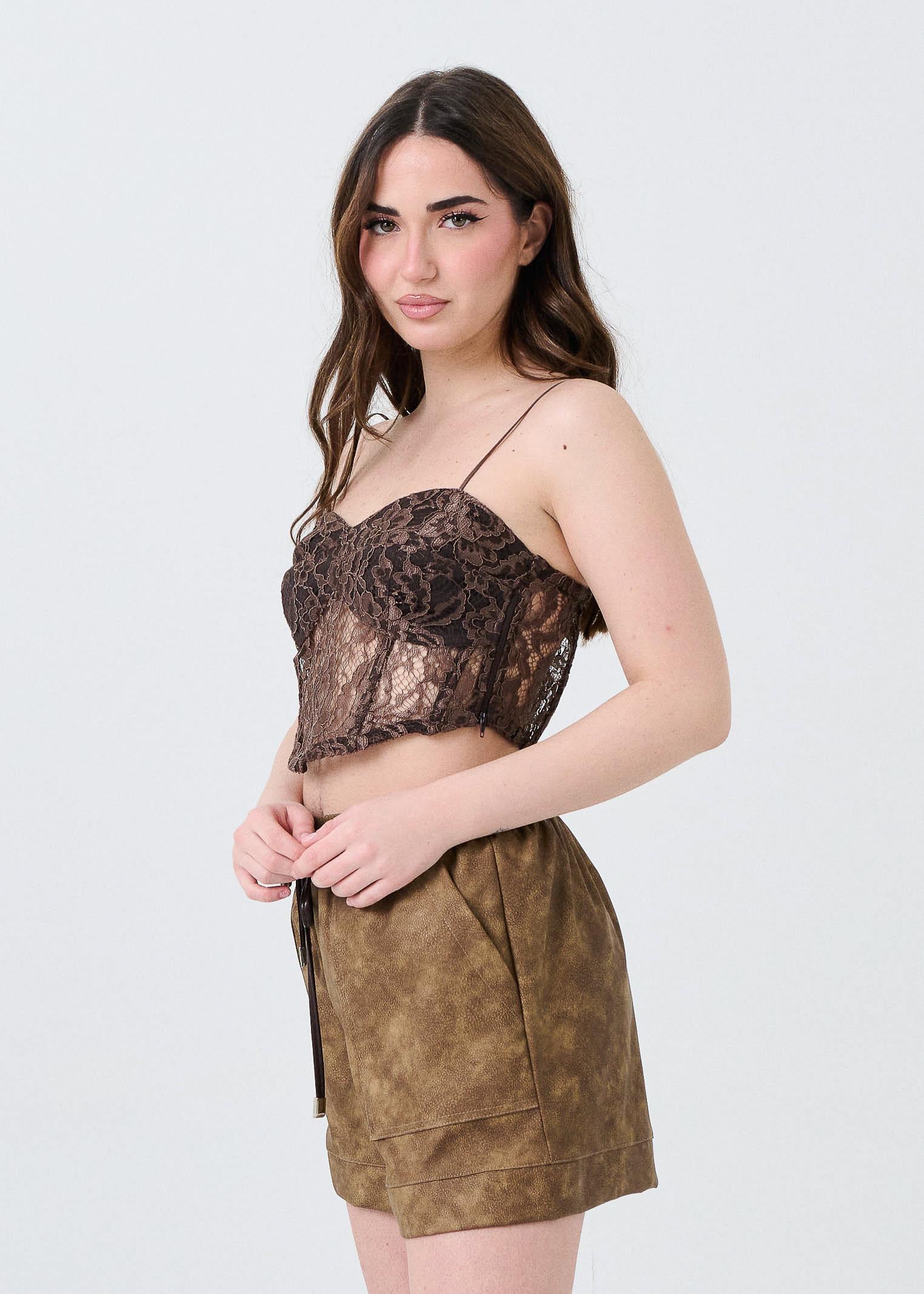 Top bustier in pizzo Haveone moro - Image 3