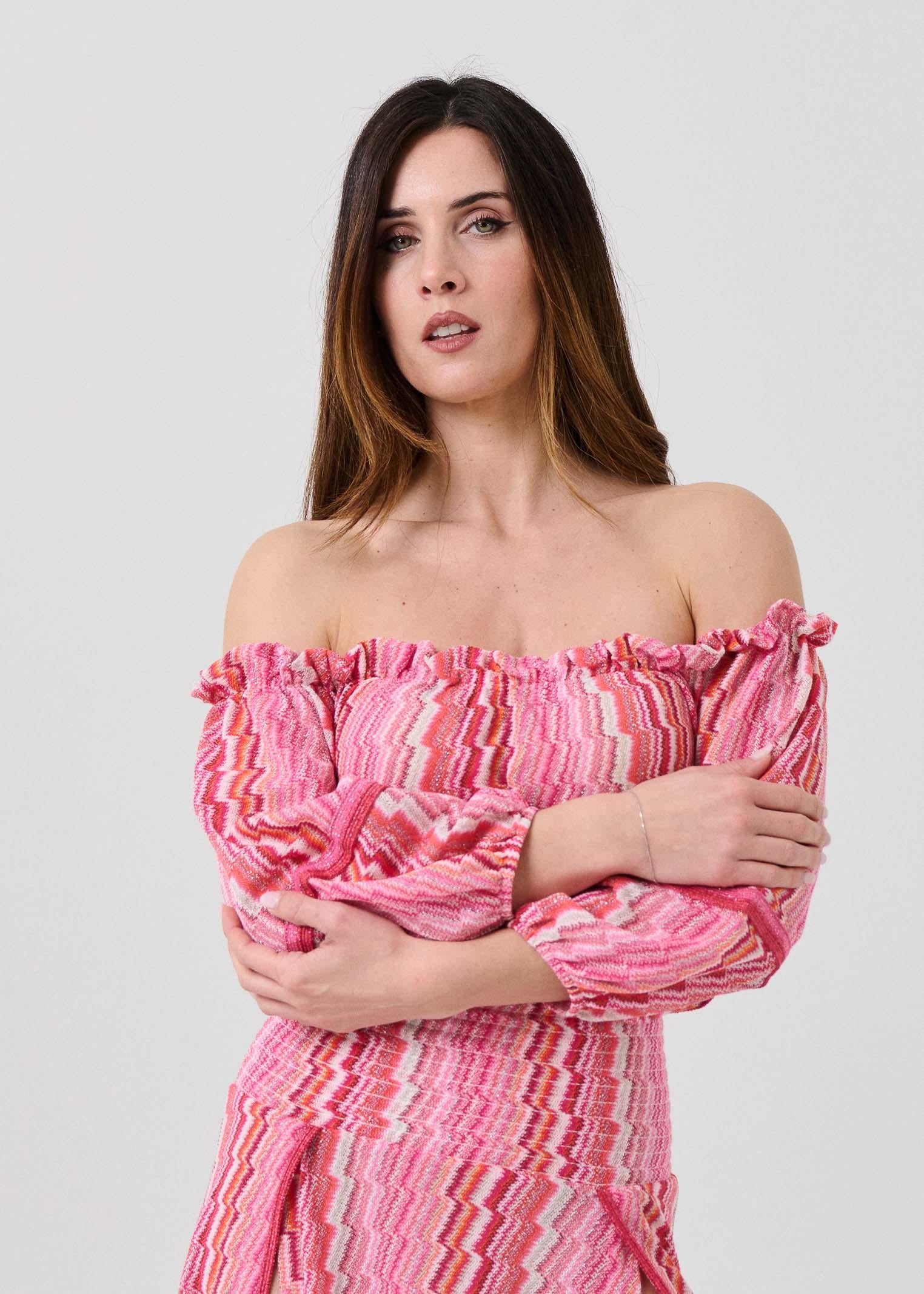 Top con scollo a barca Pho Firenze rosa con filo lurex - Image 2