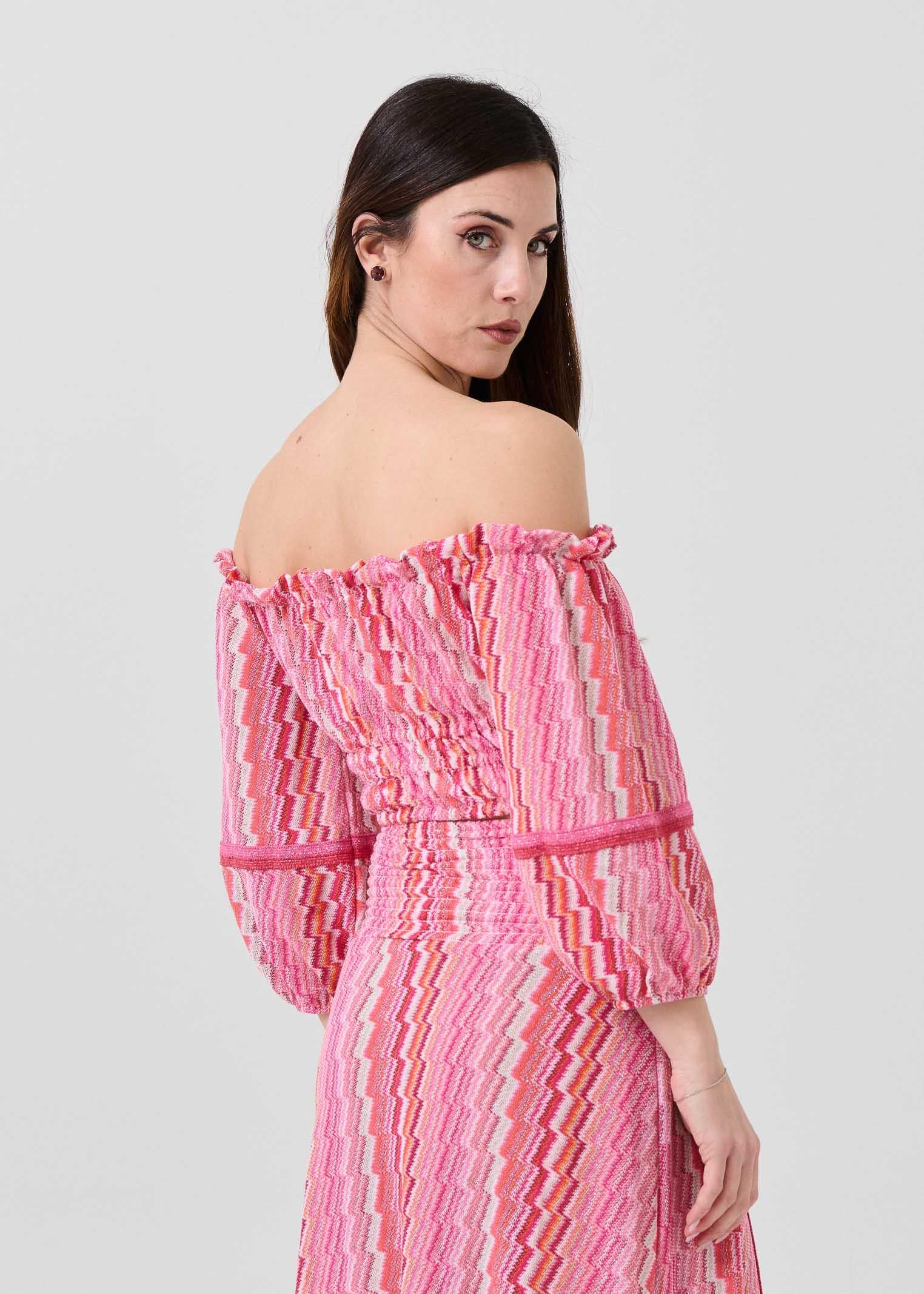 Top con scollo a barca Pho Firenze rosa con filo lurex - Image 3