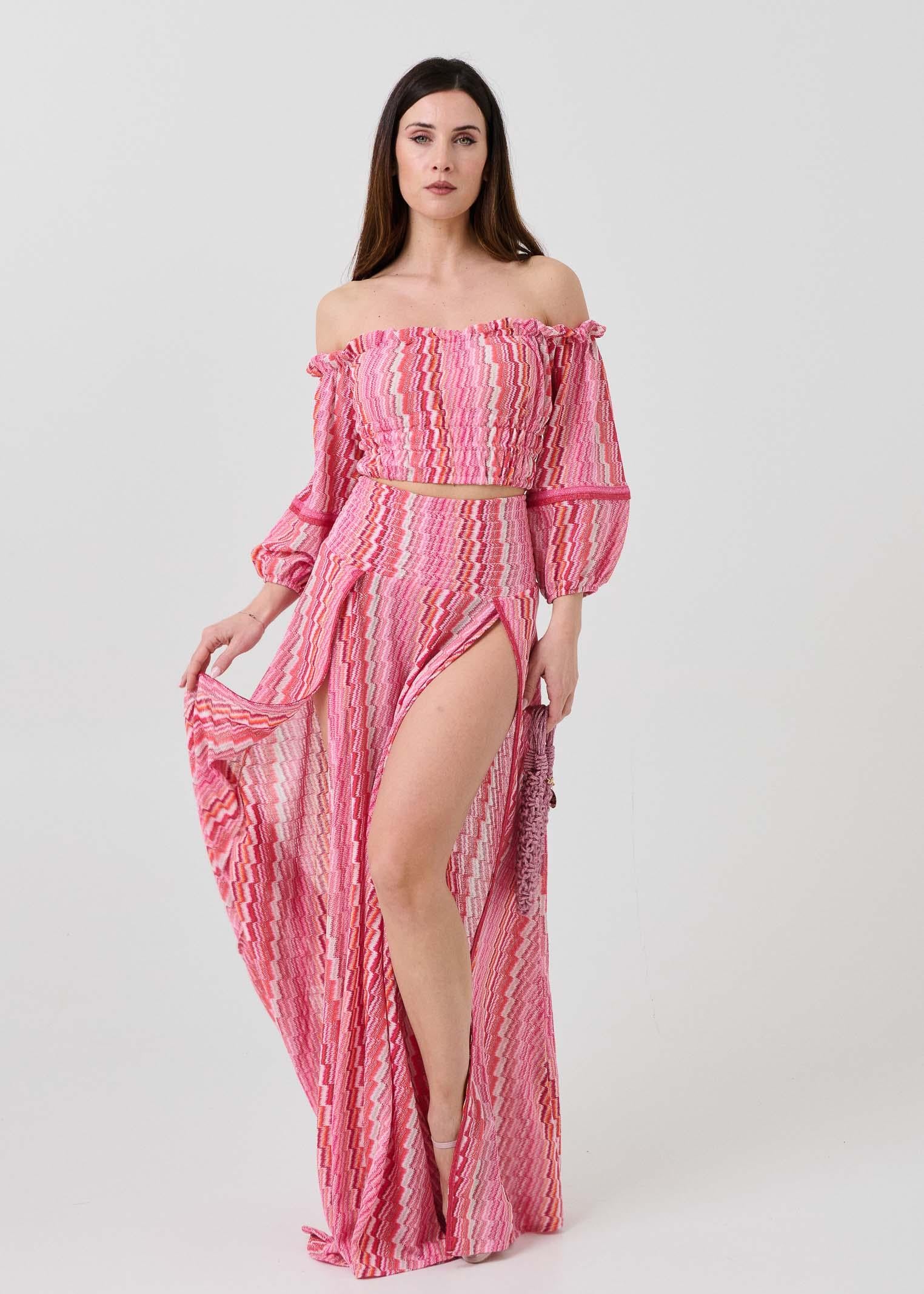 Top con scollo a barca Pho Firenze rosa con filo lurex - Image 4