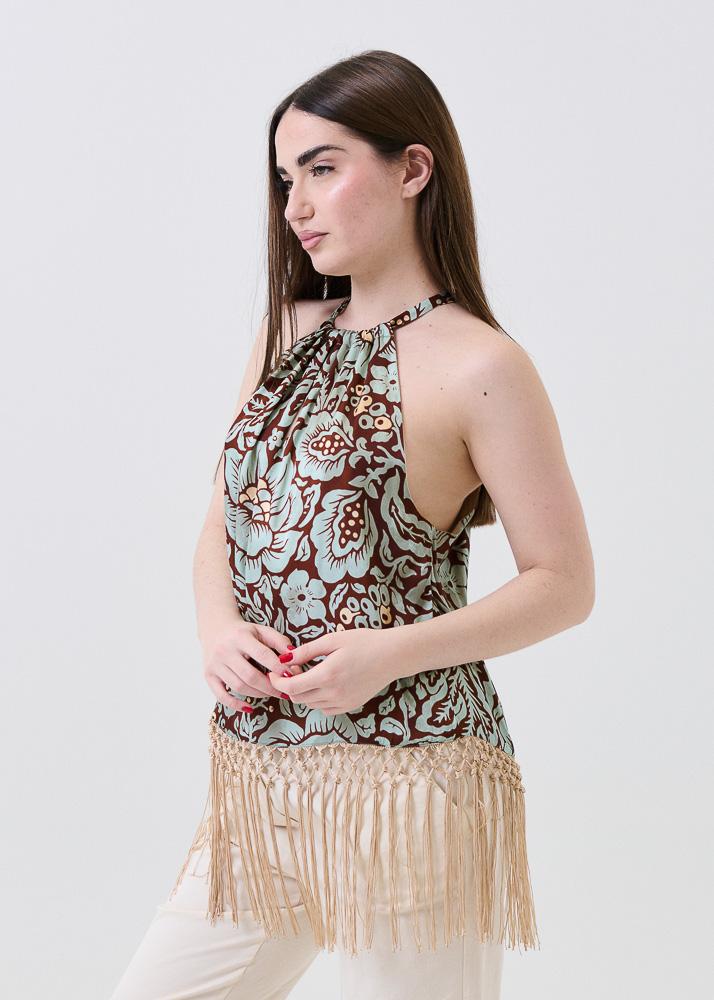 Top con scollo all'americana Dixie verde floreale - Image 2