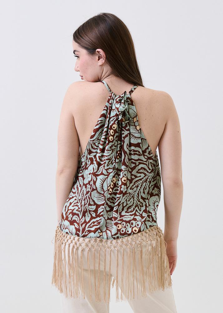 Top con scollo all'americana Dixie verde floreale - Image 3