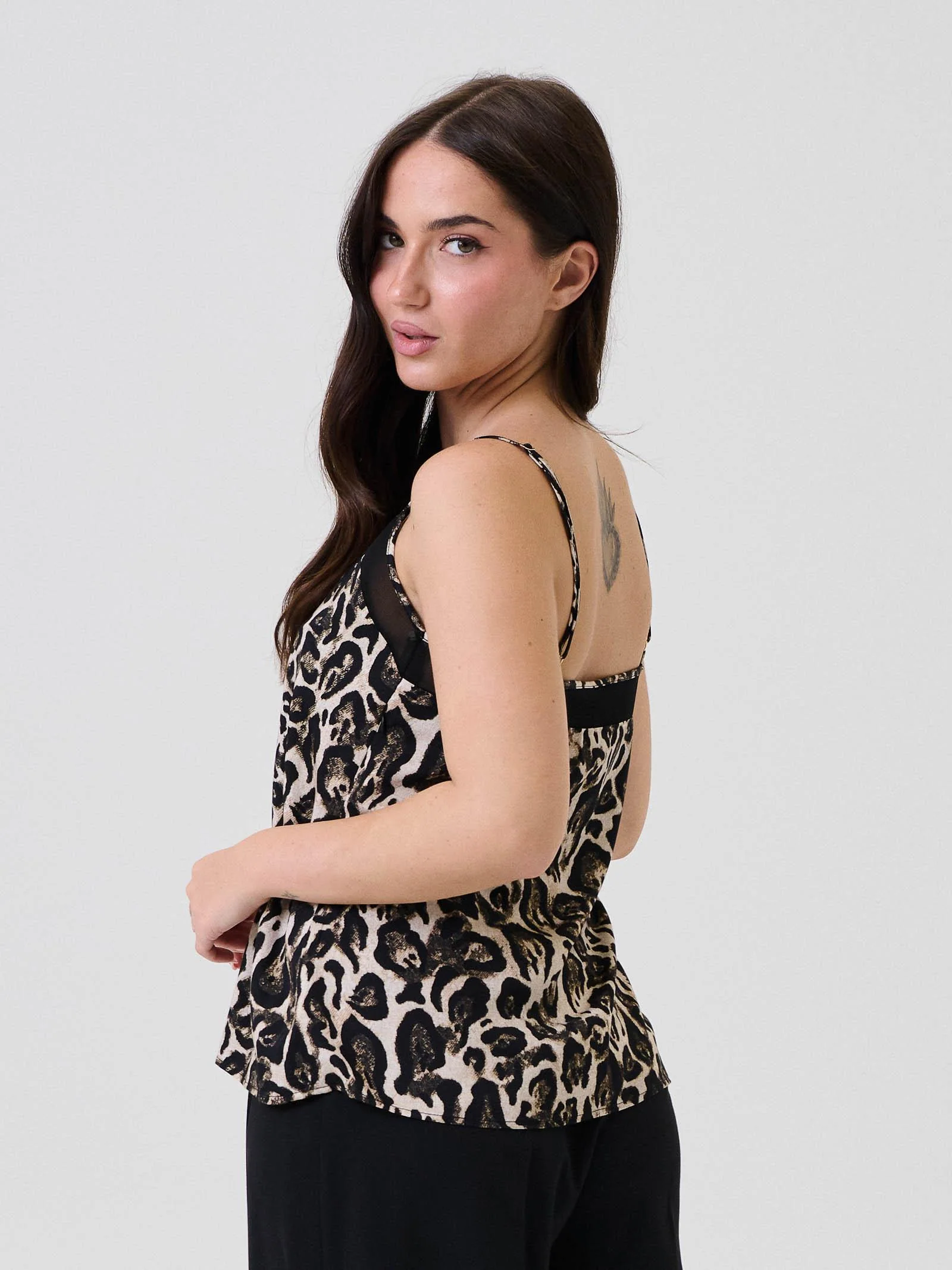 Top con spalline sottili Imperial beige e nero con stampa animalier - Image 3
