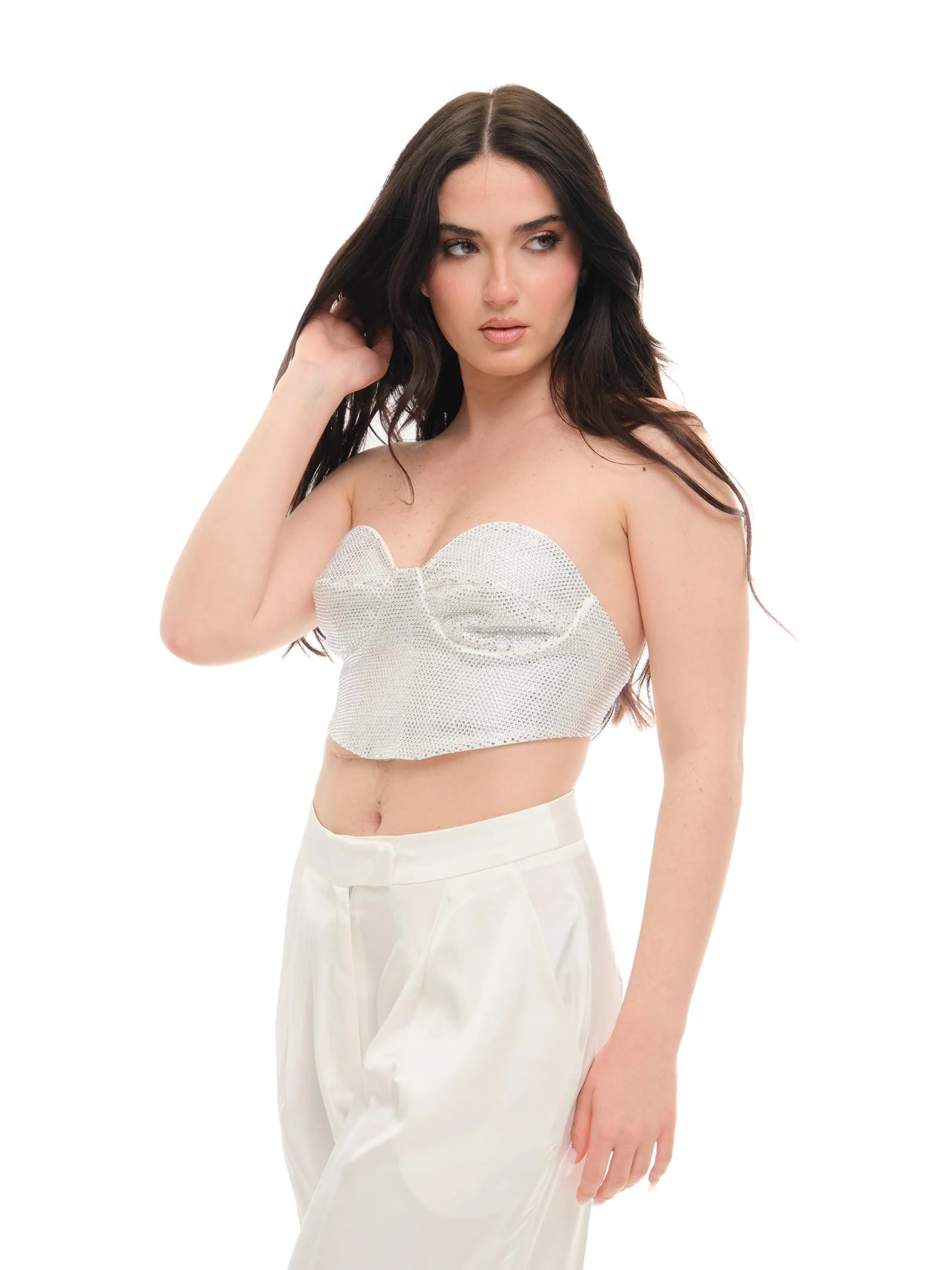 Top "crop" Silence Limited bianco con strass - Image 2